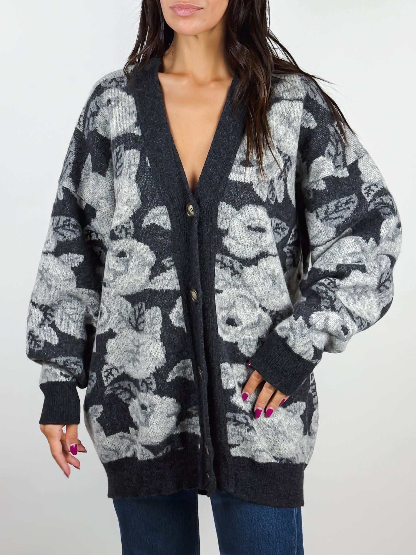 Cardigan Grigio Ferretti Studio Vintage Made in Italy - Lana Floreale