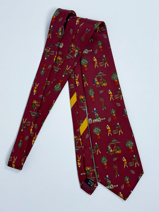 Cravatta Vintage Salvatore Ferragamo - Seta Made in Italy Fantasia Cinese Bordeaux