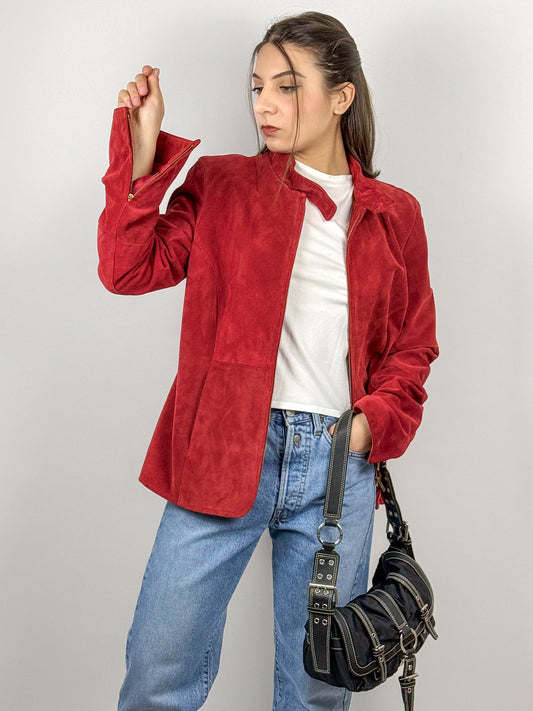 Giacca in Suede Rossa Vintage - Eleganza Italiana Made in Italy