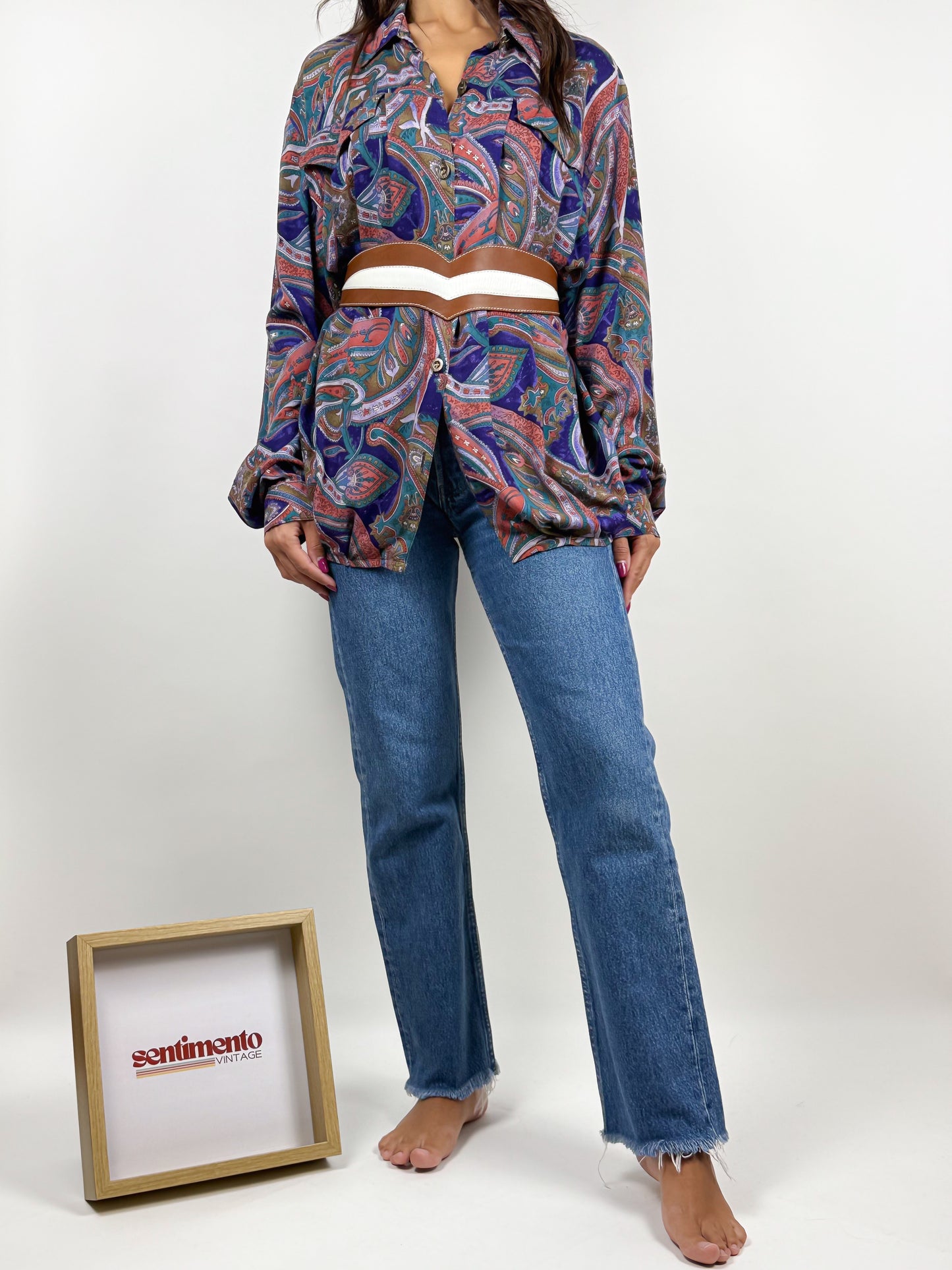 Camicia Vintage Anni '80 Fantasia Paisley con Pieghe Made in Italy