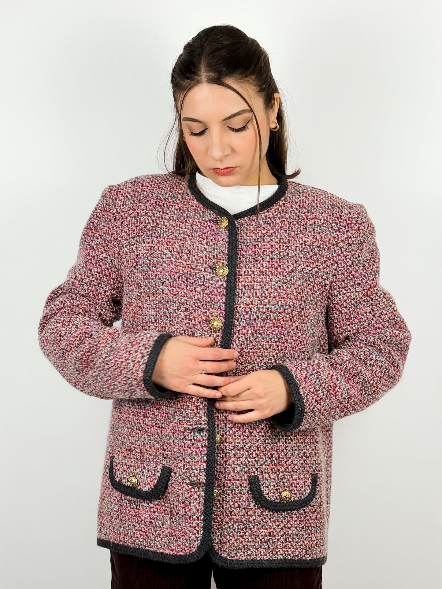 Giacca Vintage Rosa a Collo Tondo