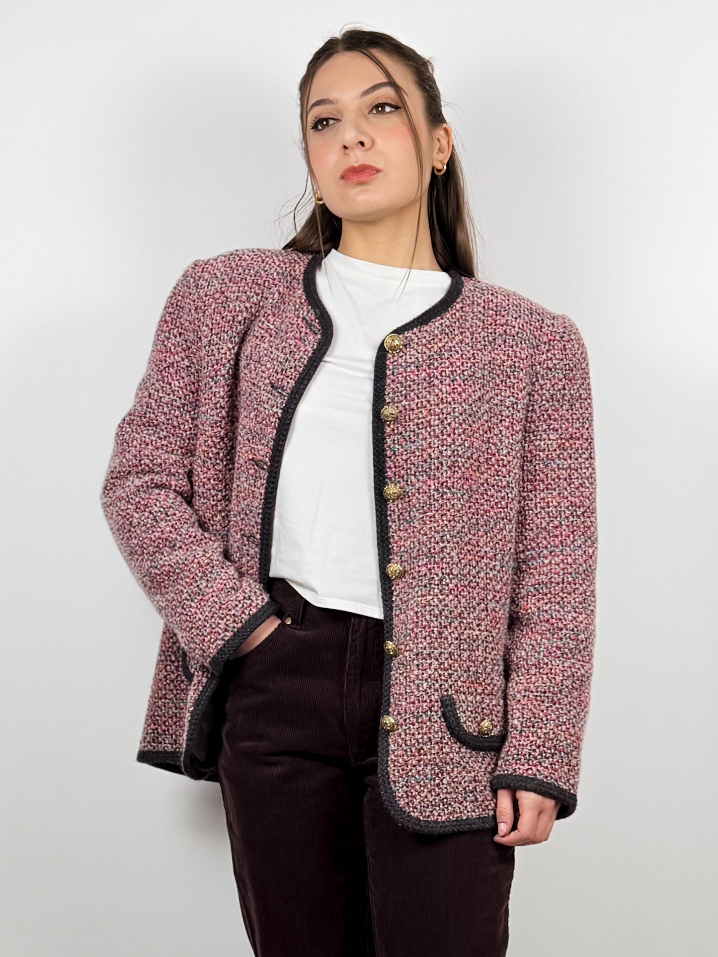 Giacca Vintage Rosa a Collo Tondo