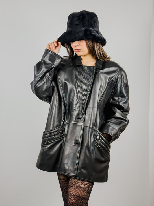 GIACCA IN PELLE CON RISVOLTI IN VELLUTO