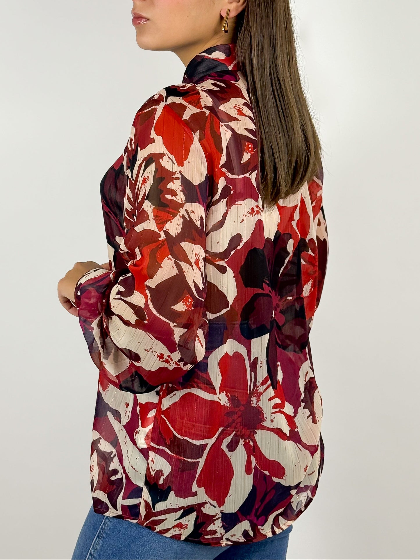 Camicia Vintage Anni '90 Floreale con Fili Dorati - Trasparente Made in Italy