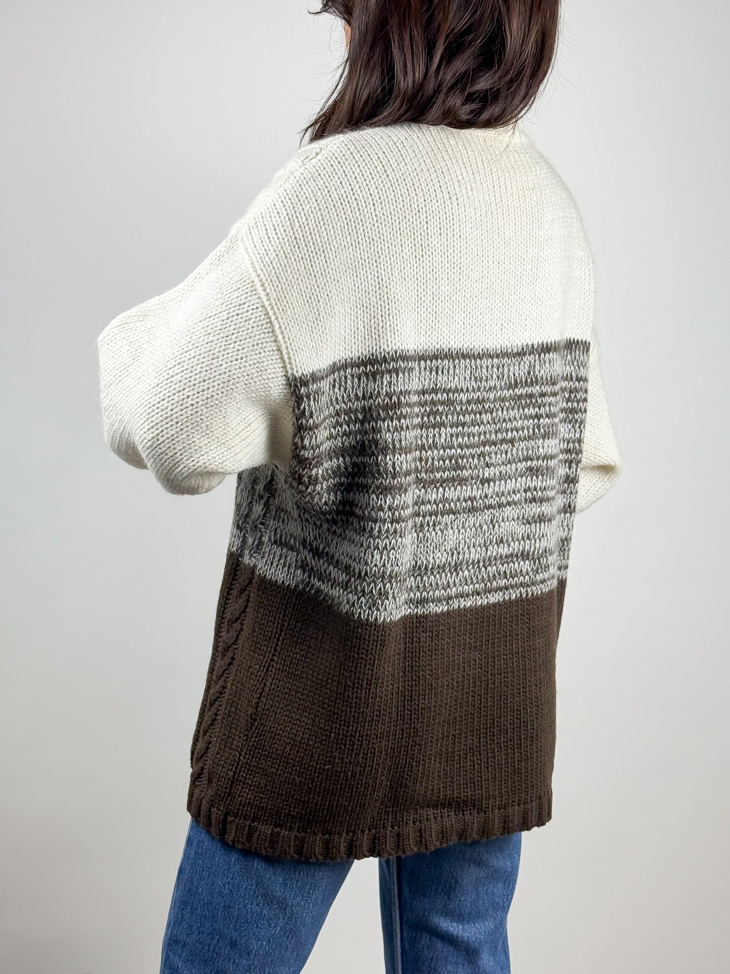 Maglione Vintage Lana Laura Biagiotti Jeans Panna e Marrone Anni '90