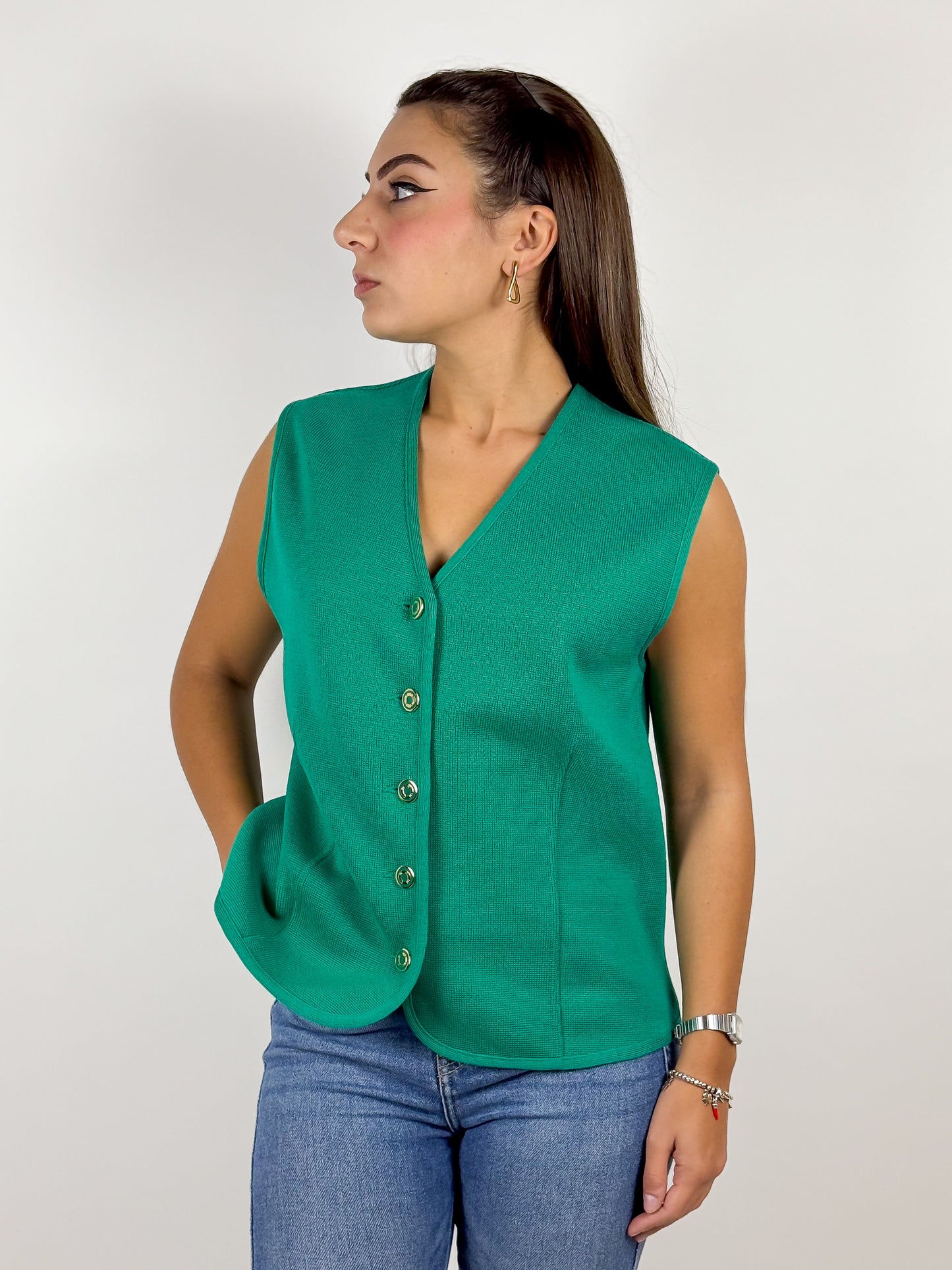 Completo Vintage Luisa Spagnoli Gilet e Blazer in Lana Verde - Made in Italy
