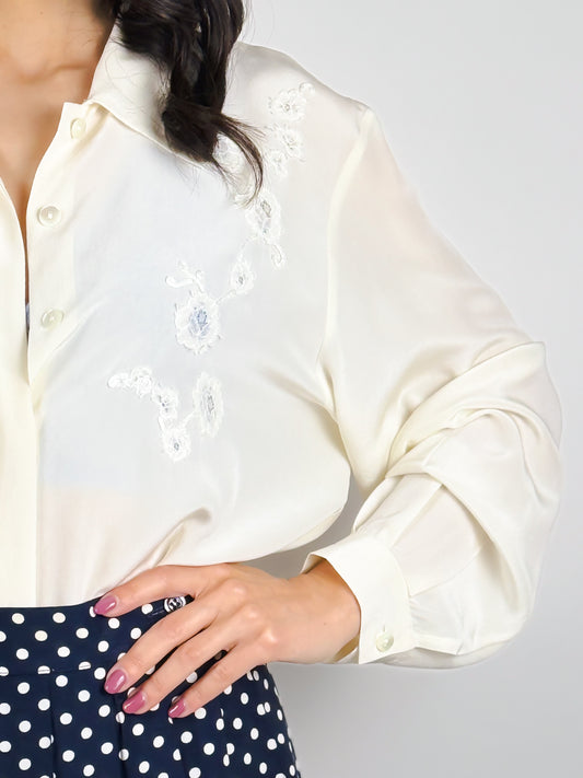 CAMICIA IN SETA CON RICAMI FLOREALI