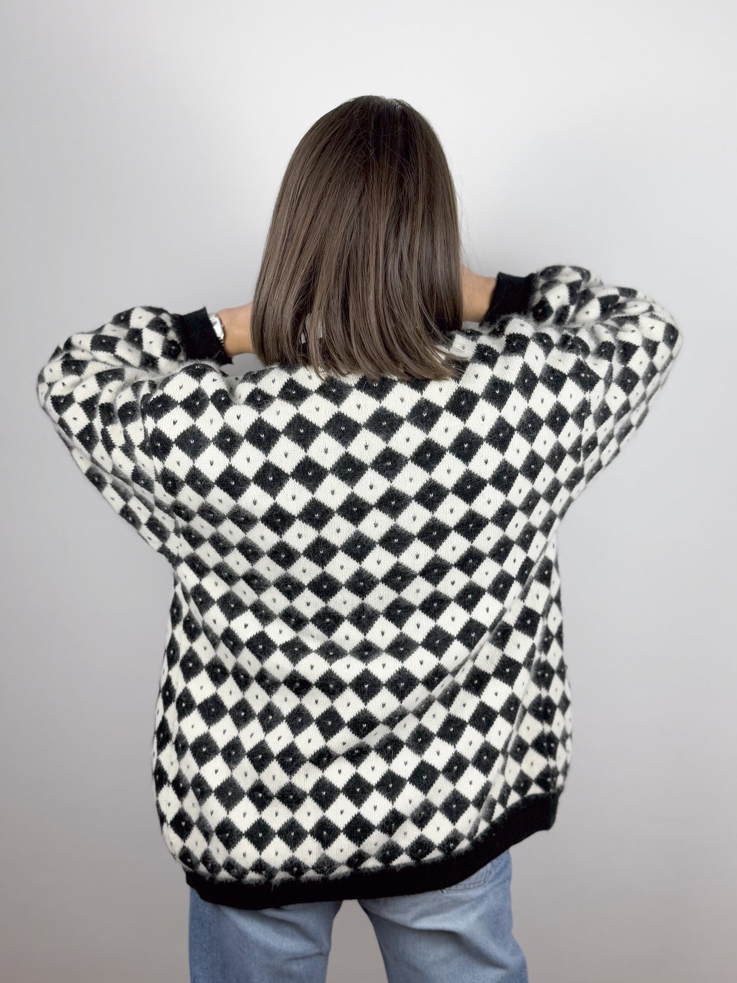 Cardigan Vintage in Angora Anni '80 con Rombi