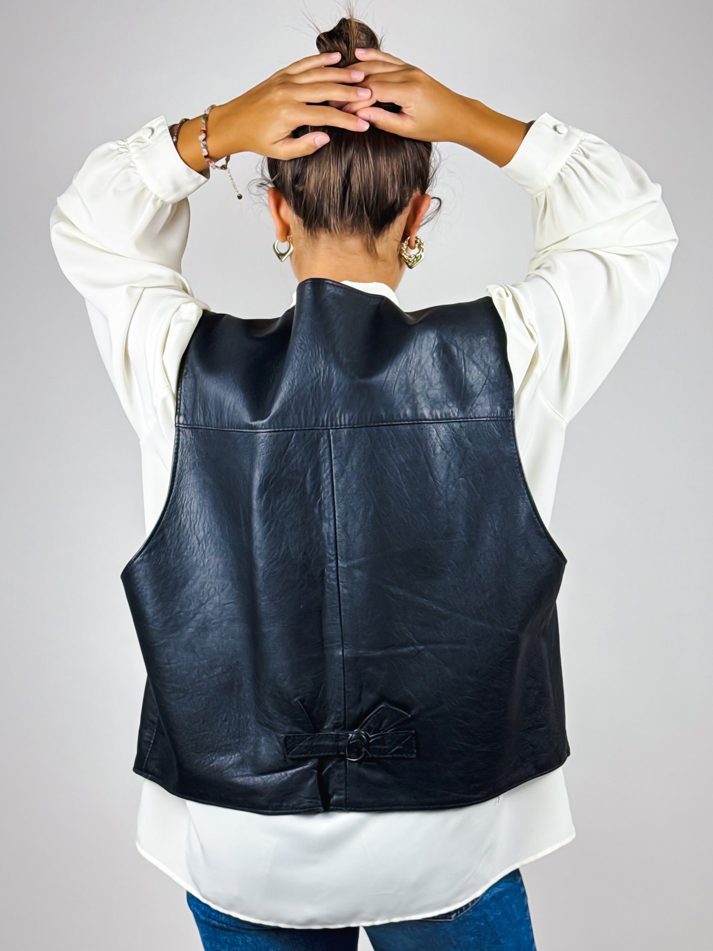 Gilet vintage in vera pelle nera – Made in Italy