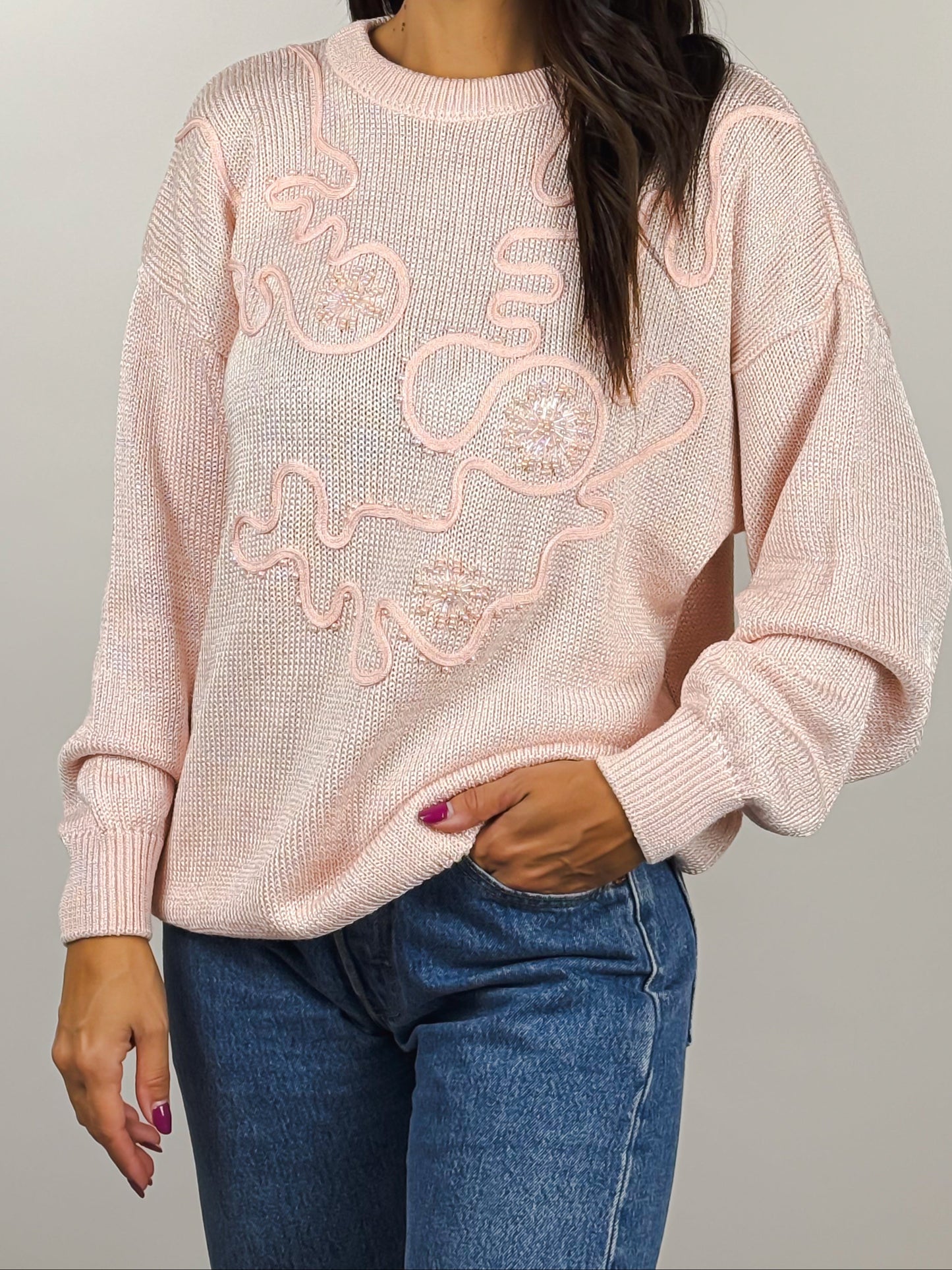 Maglioncino Rosa Vintage Cotone con Perline Anni '90