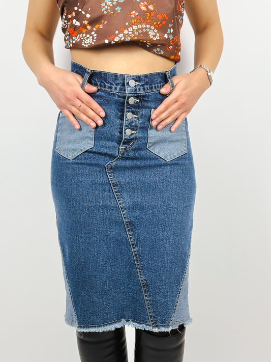 Gonna Jeans Vintage Y2K con Tasche - Vita Alta Anni 2000