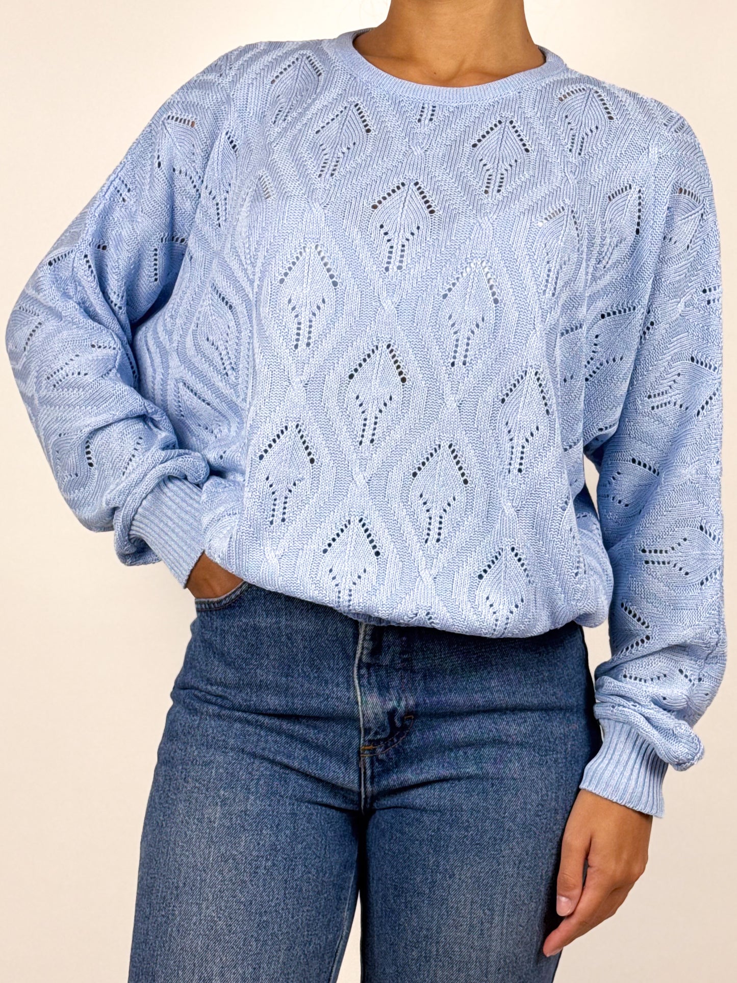 Maglioncino Vintage Traforato Celeste - Made in West Germany Anni '80