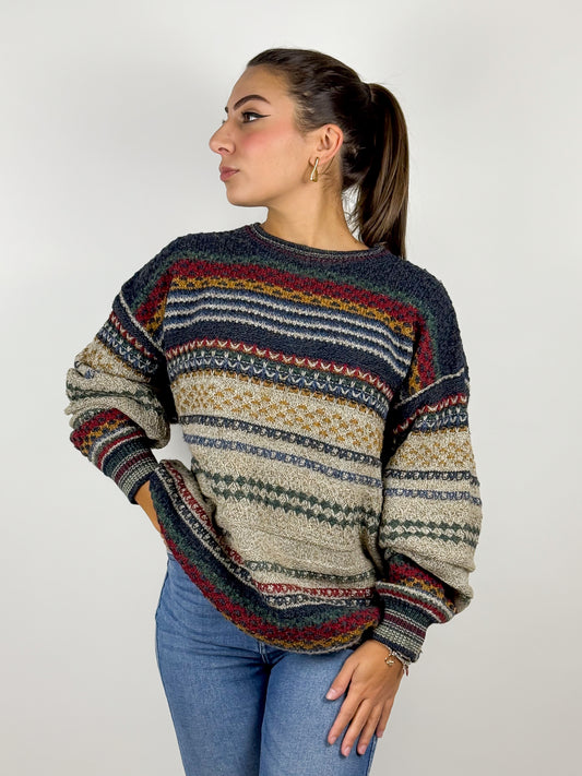 Maglione Lana Vintage Anni '90 Righe Unisex - Made in Italy