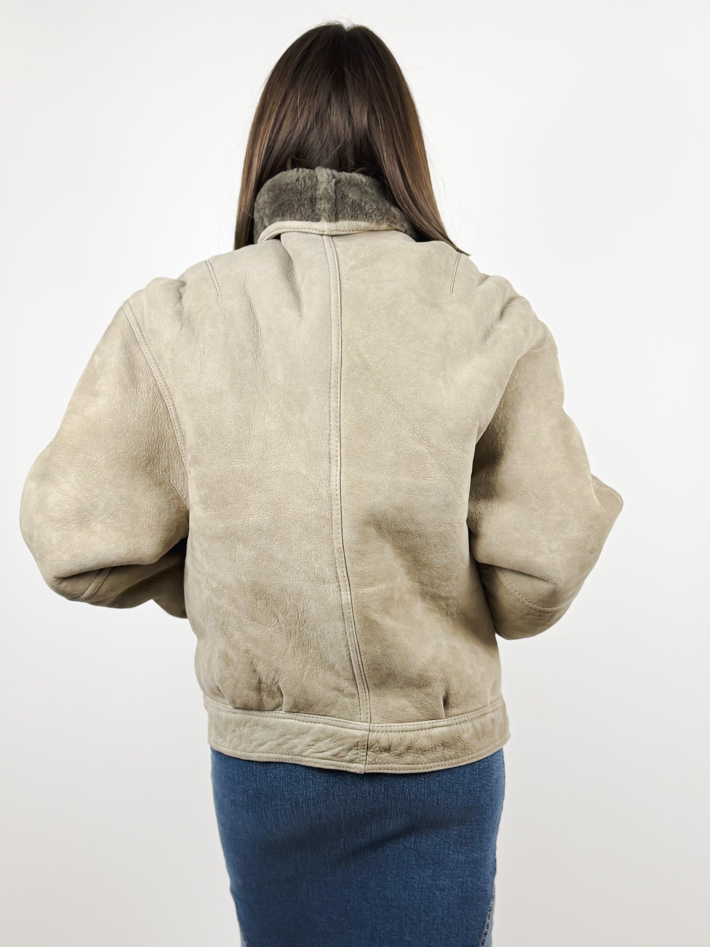 Montone Corto Vintage Original Shearling Grigio Donna Made in Italy