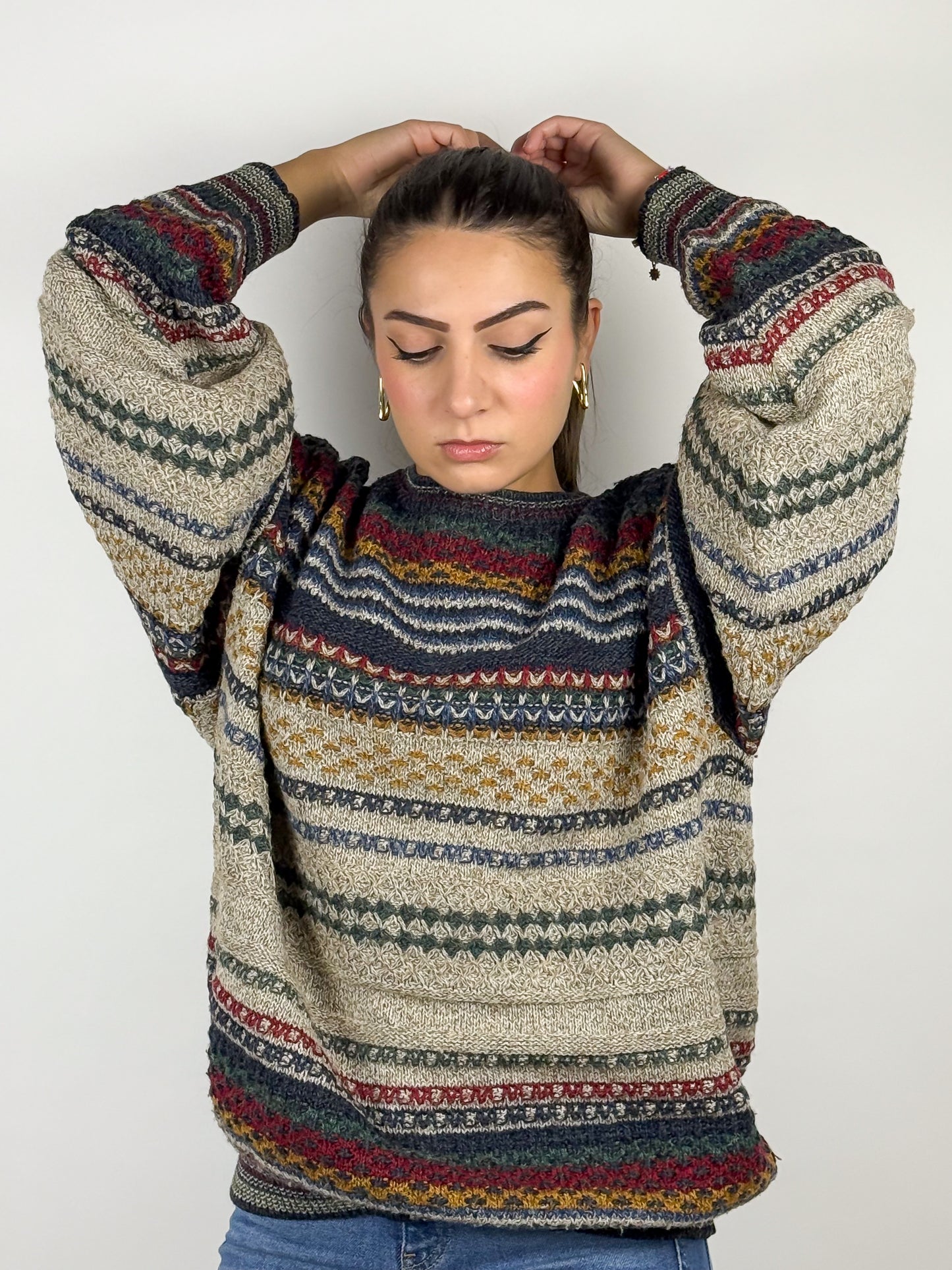 Maglione Lana Vintage Anni '90 Righe Unisex - Made in Italy