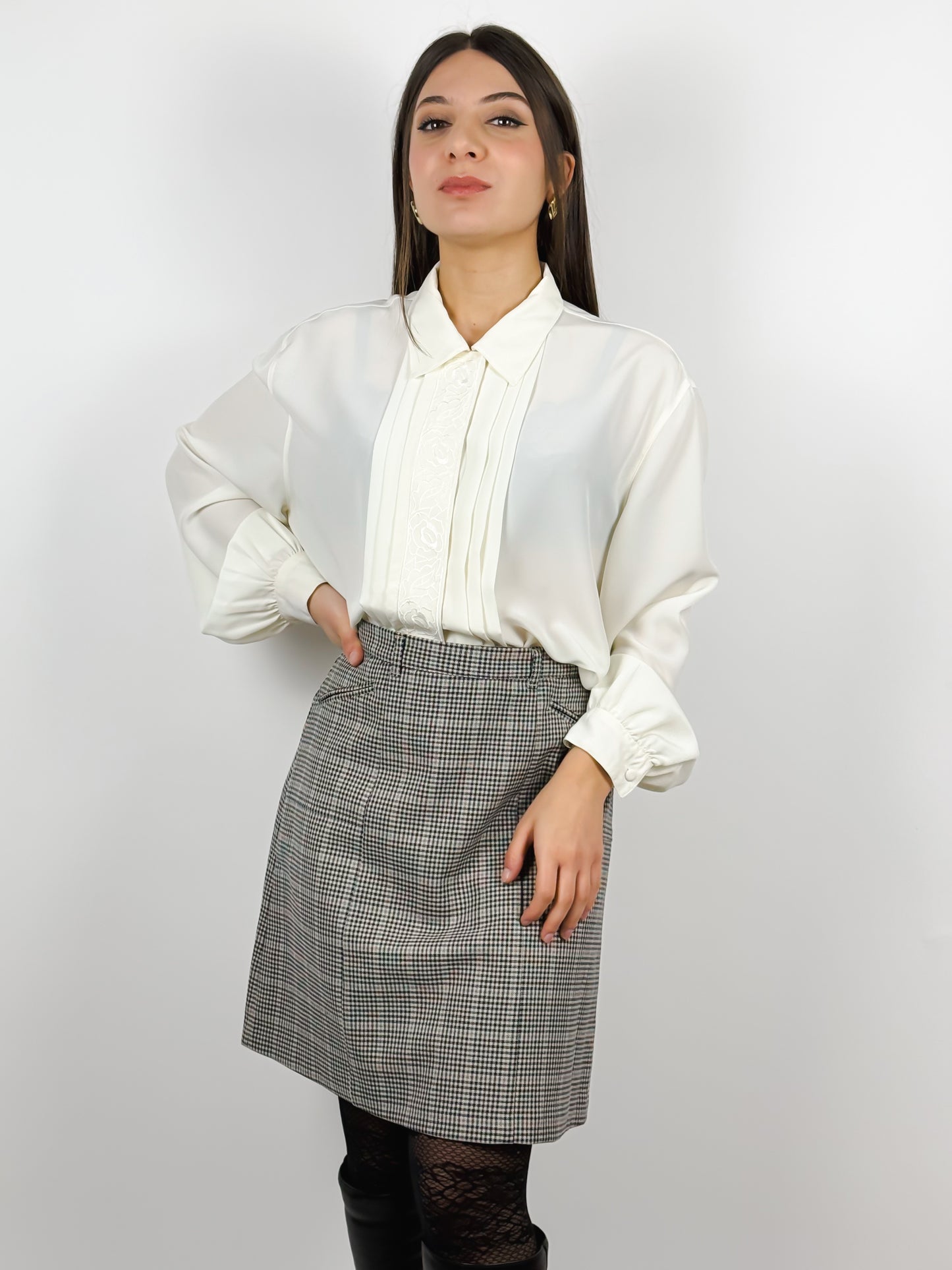 HOUNDSTOOTH CHECKED MINI SKIRT