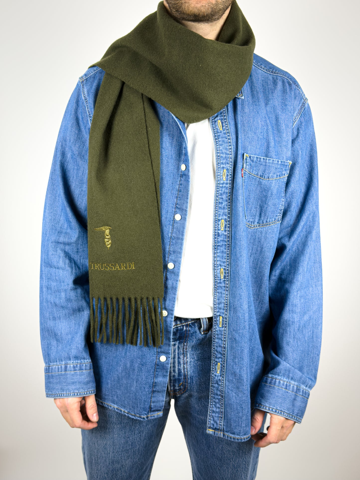 Sciarpa in Lana Verde Trussardi Vintage Made in Italy