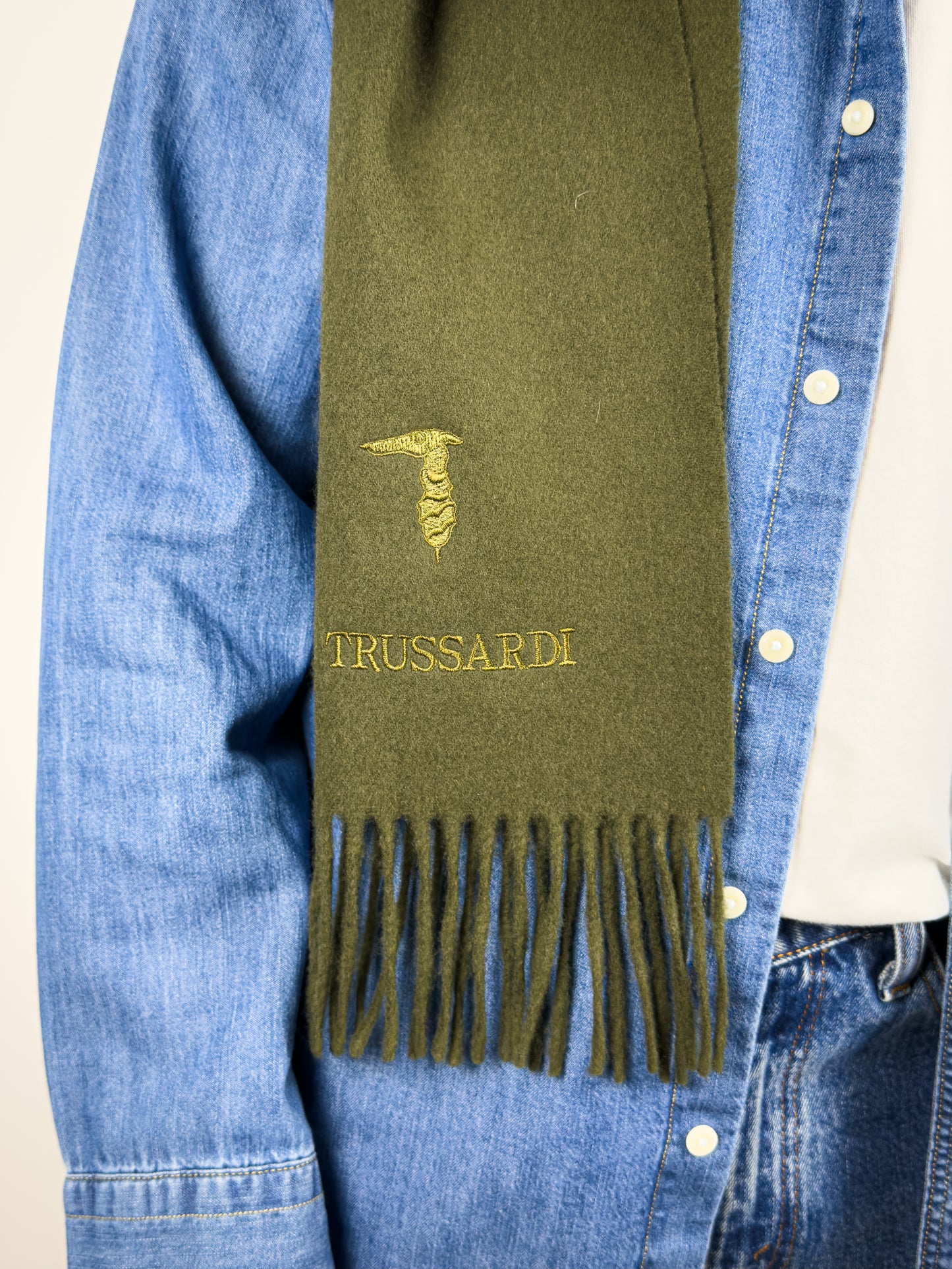 Sciarpa in Lana Verde Trussardi Vintage Made in Italy