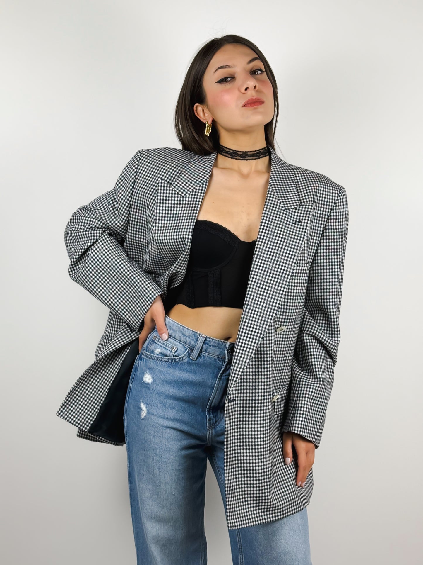 BLAZER ANNI '90 A QUADRETTI BIANCHI E BLU
