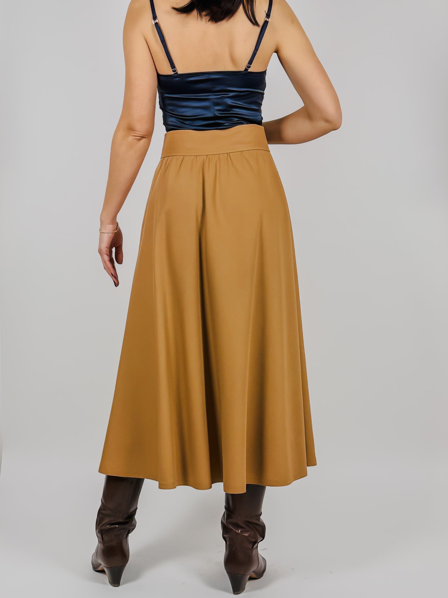 Gonna Longuette Vintage Anni '70 Beige Svasata con Bottoni