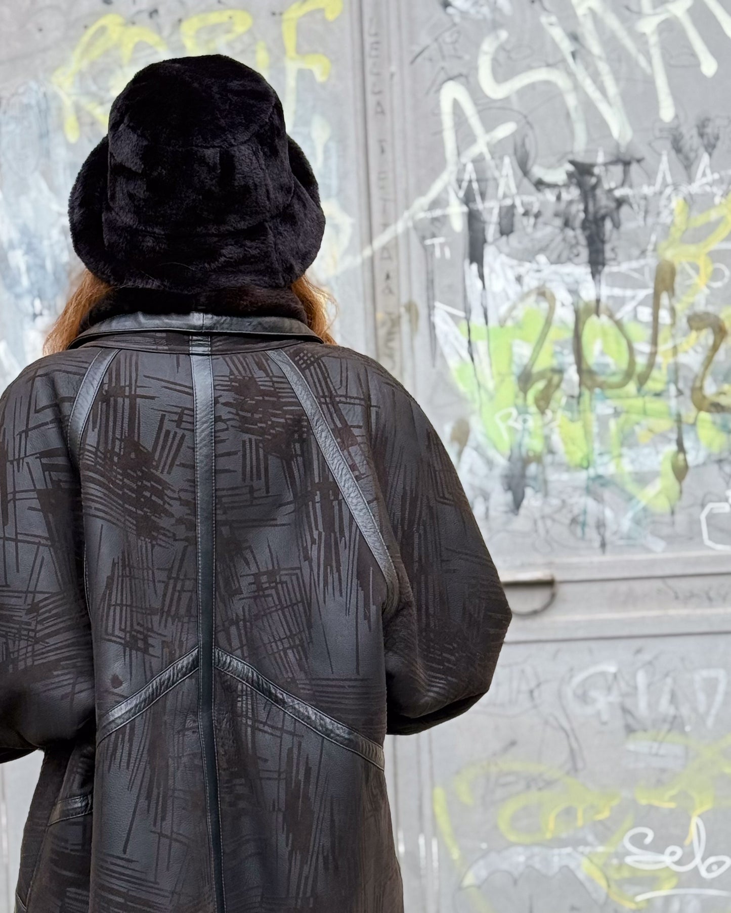 Montone Donna Vintage Vera Pelle a Fantasia - Anni '80