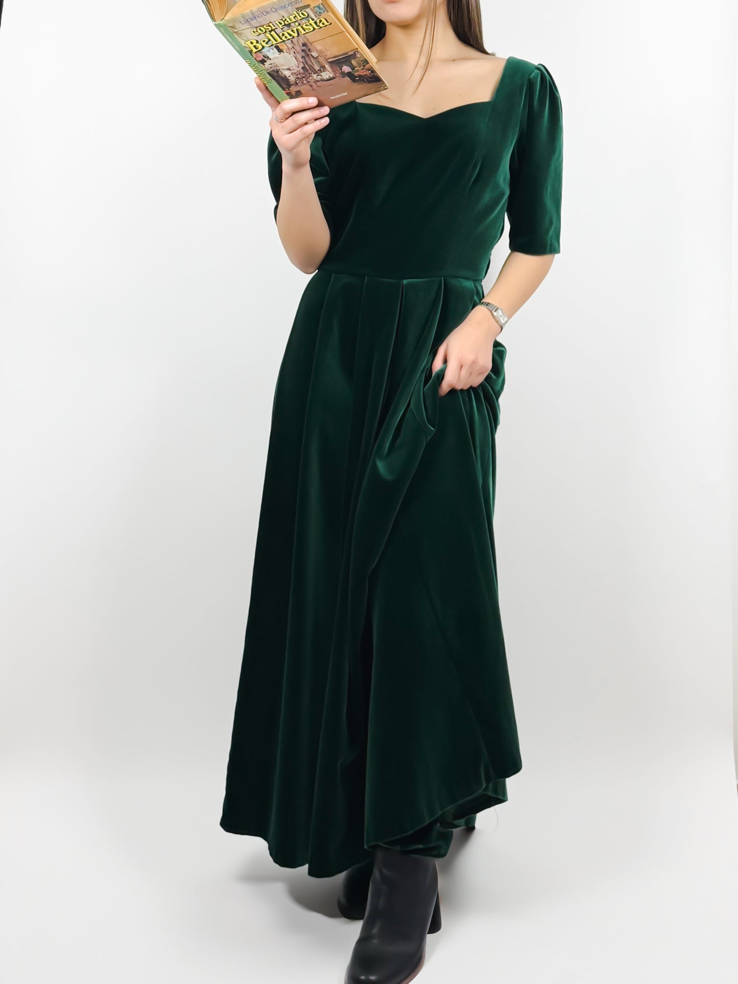 ROBE EN VELOURS VERT DES ANNÉES 80