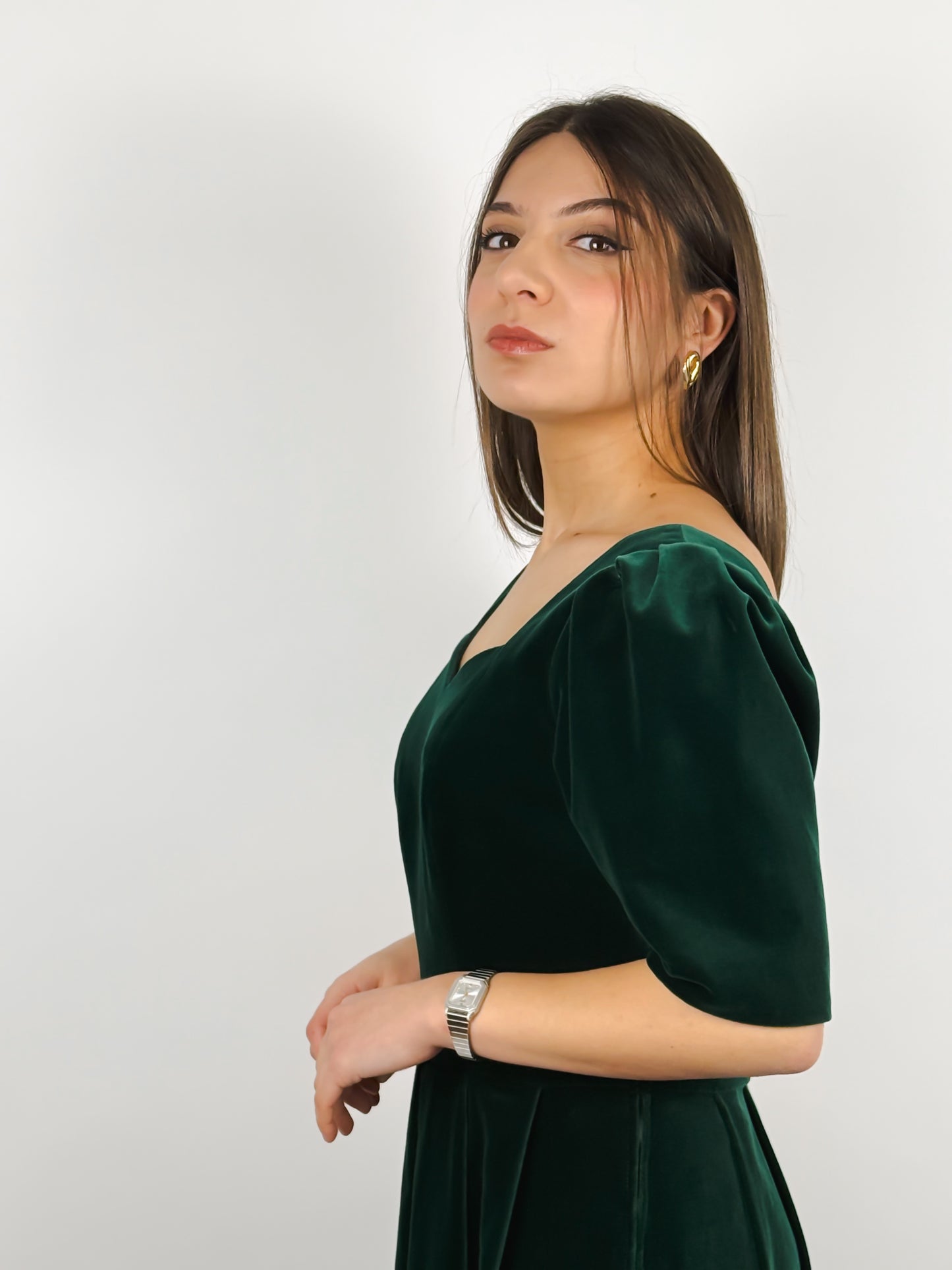 ROBE EN VELOURS VERT DES ANNÉES 80