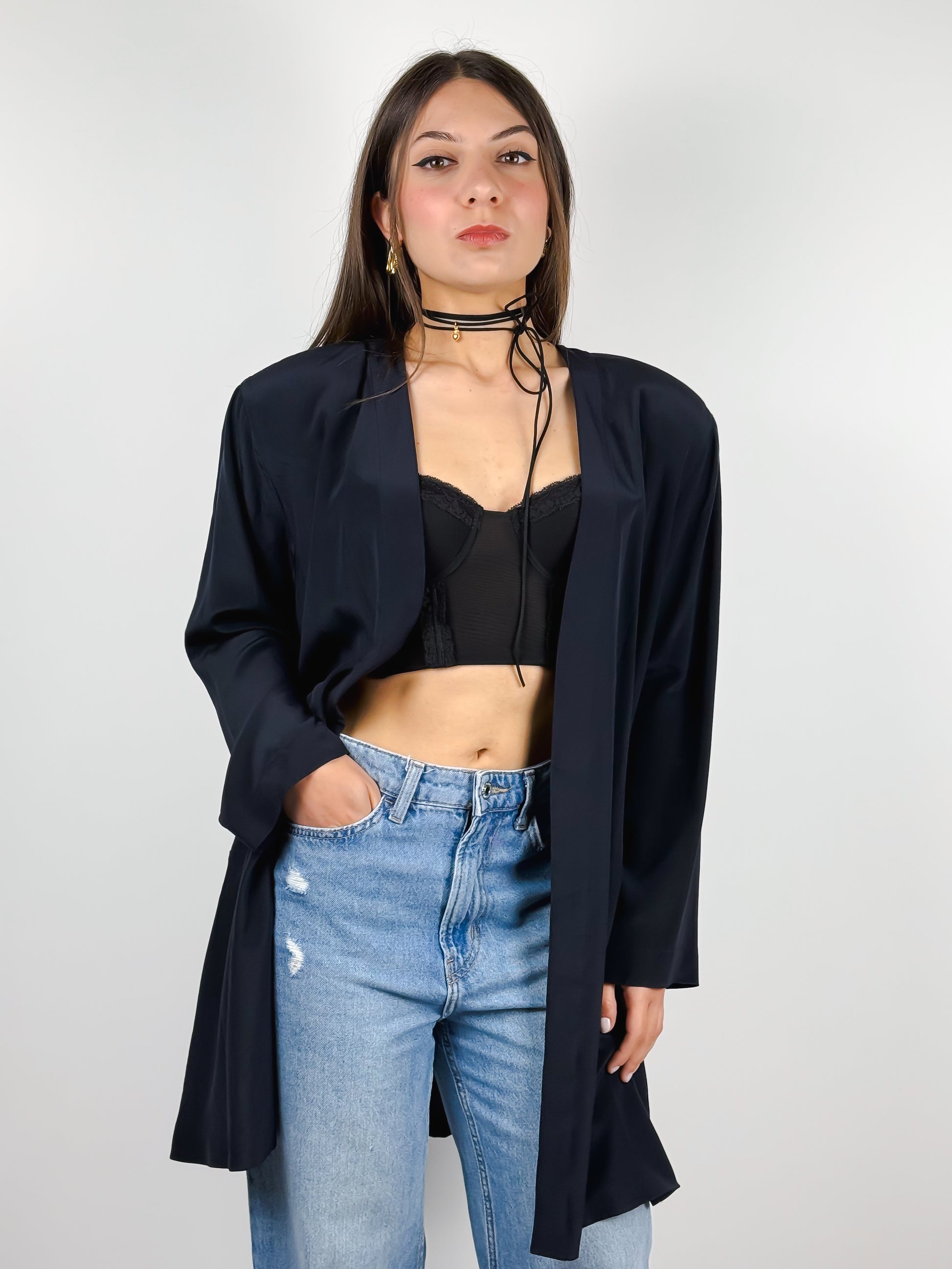 KIMONO VINTAGE SETA BLU