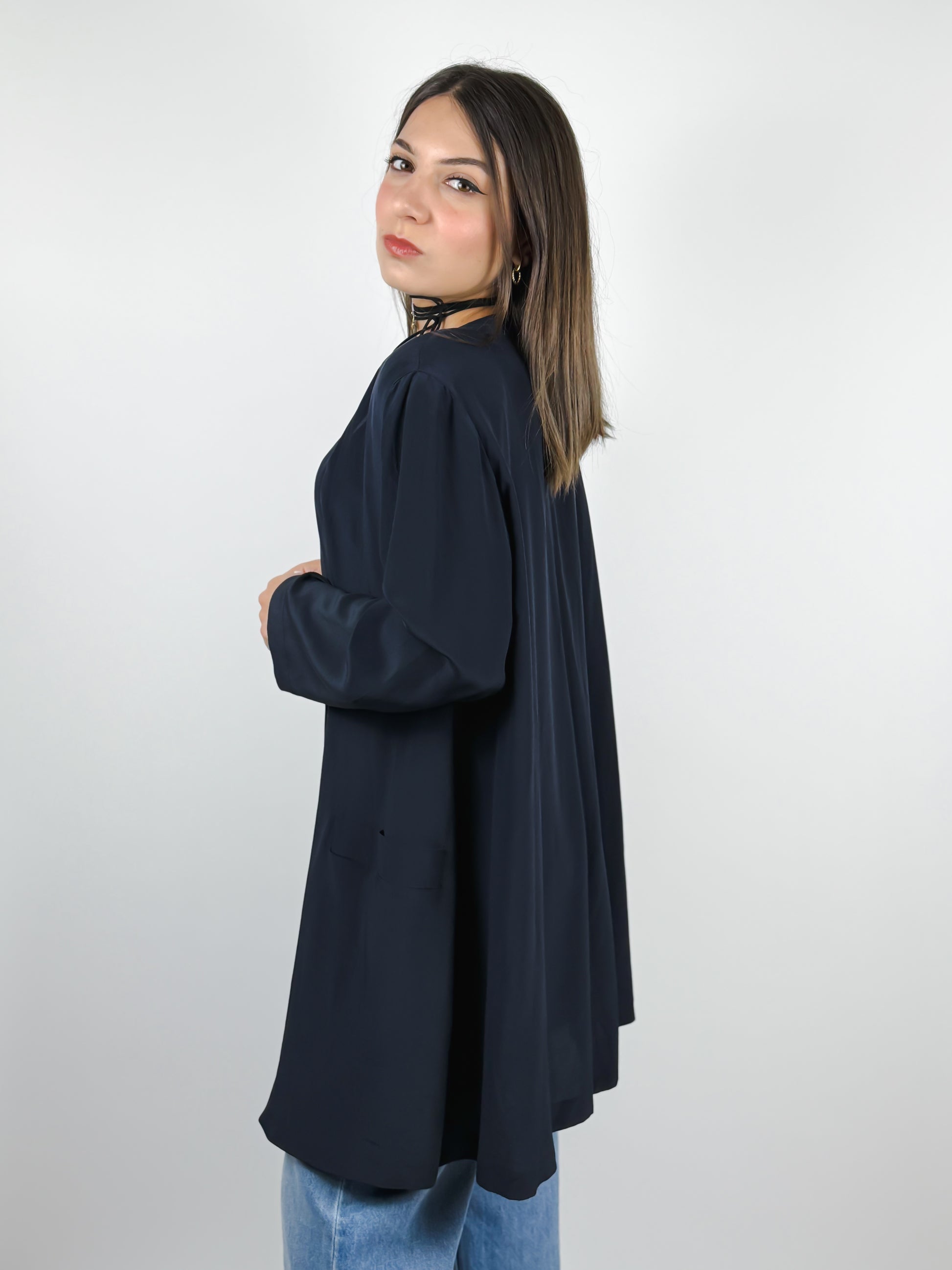 KIMONO VINTAGE BLU PURA SETA