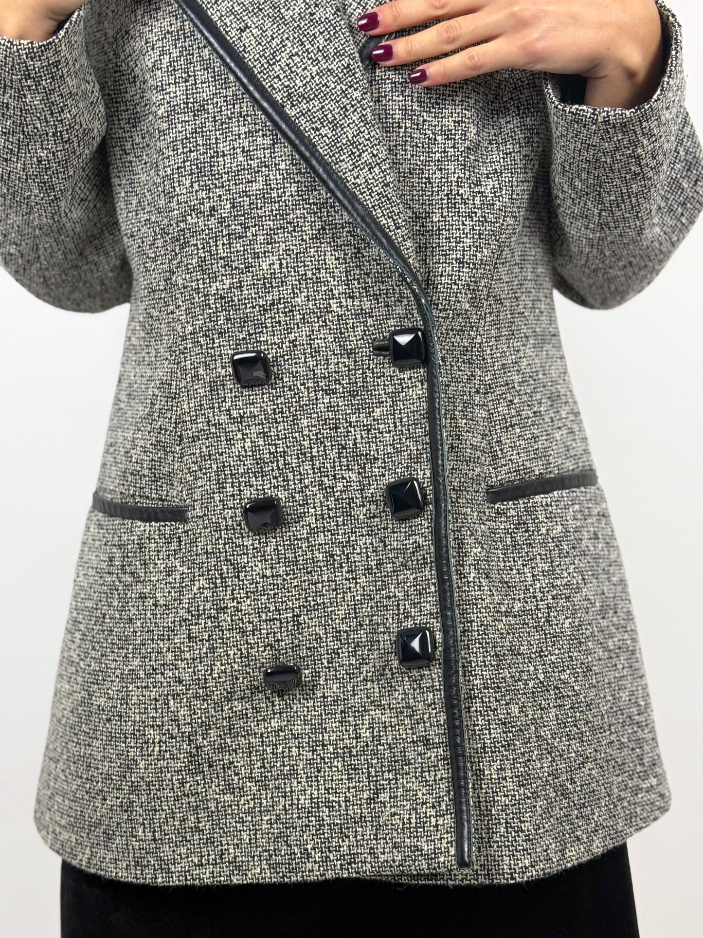 BLAZER LANA CON DETTAGLI IN PELLE