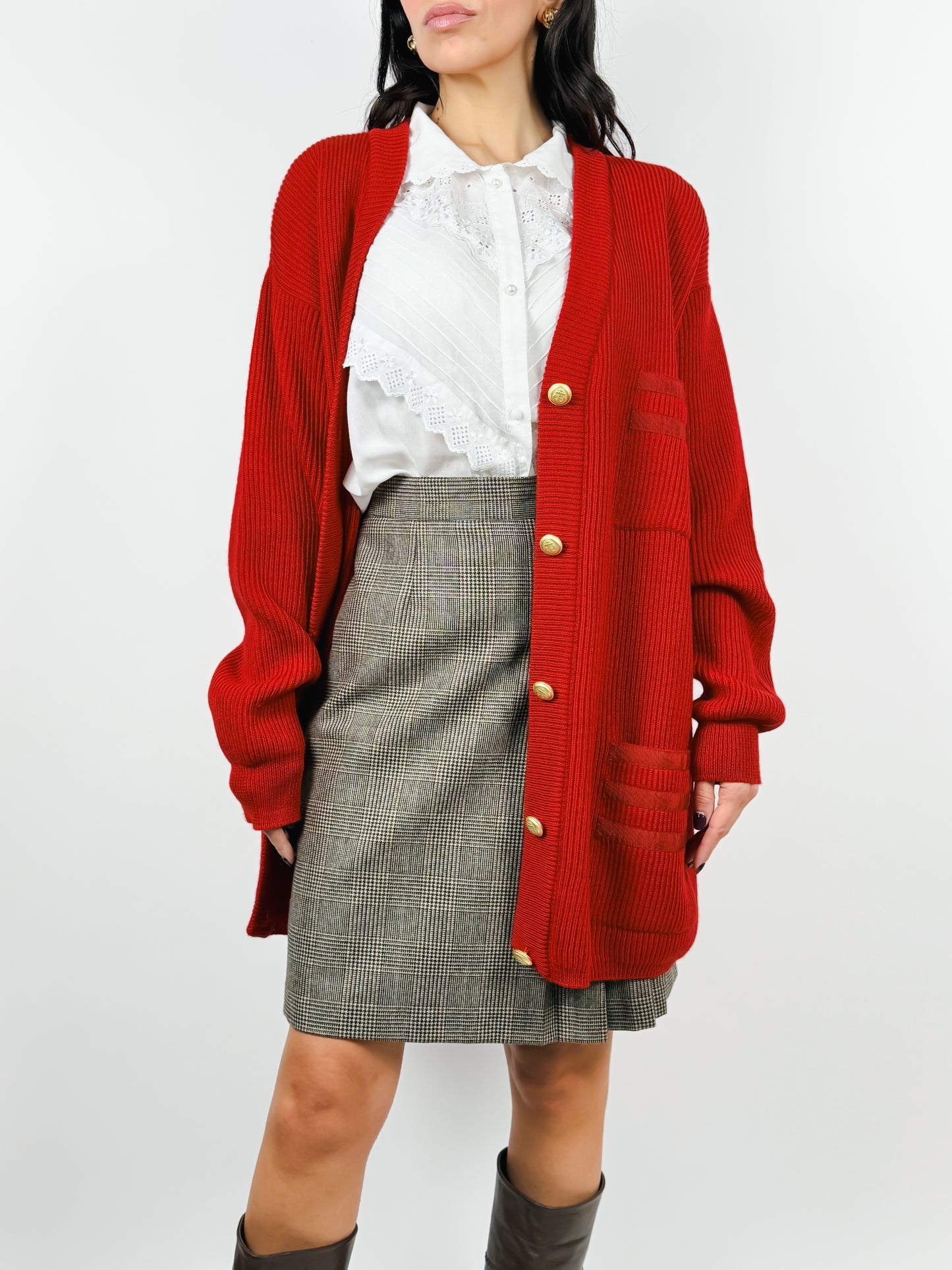 Cardigan Vintage Rosso in Pura Lana