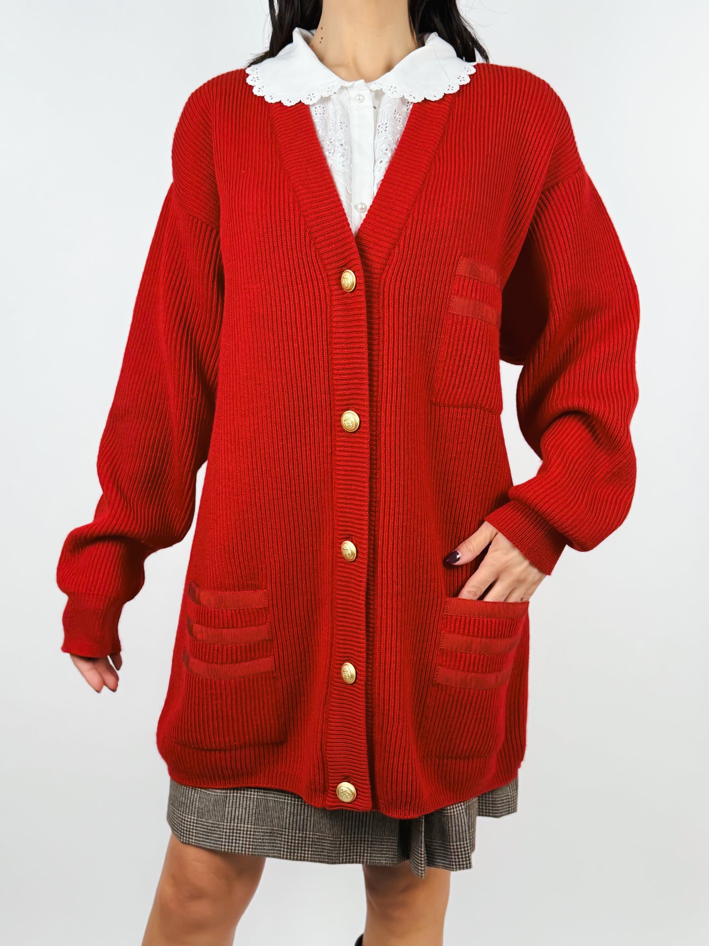 Cardigan Vintage Rosso in Pura Lana