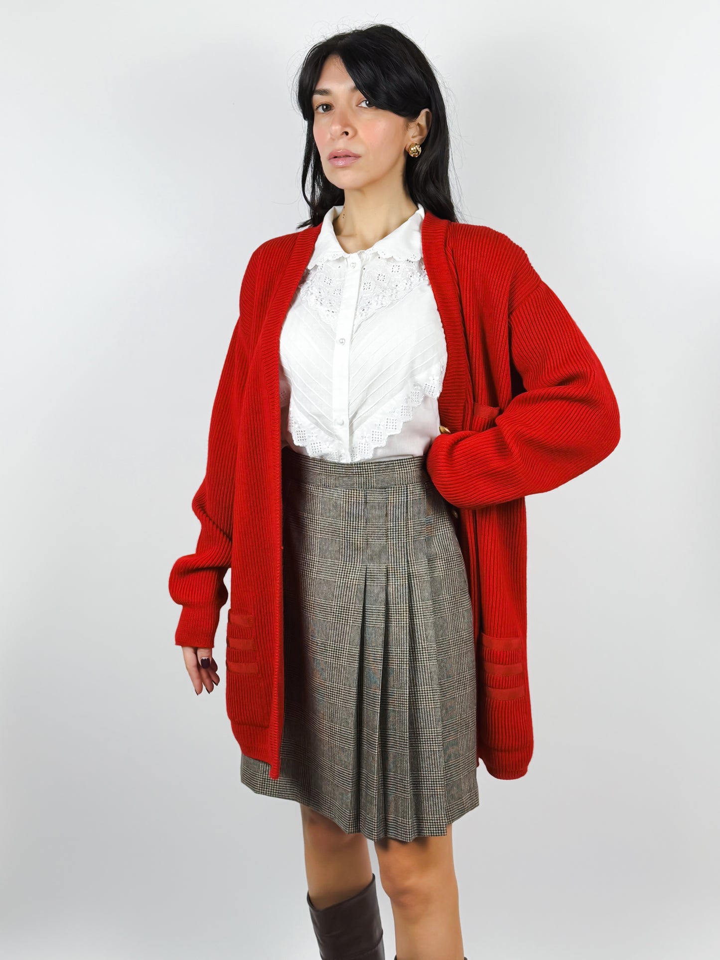 Cardigan Vintage Rosso in Pura Lana
