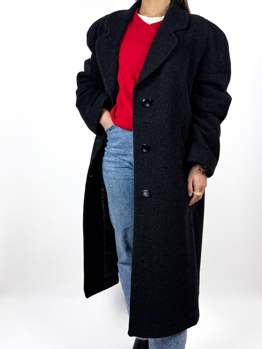 Cappotto Vintage Donna in Lana Grigio Scuro - Made in Italy