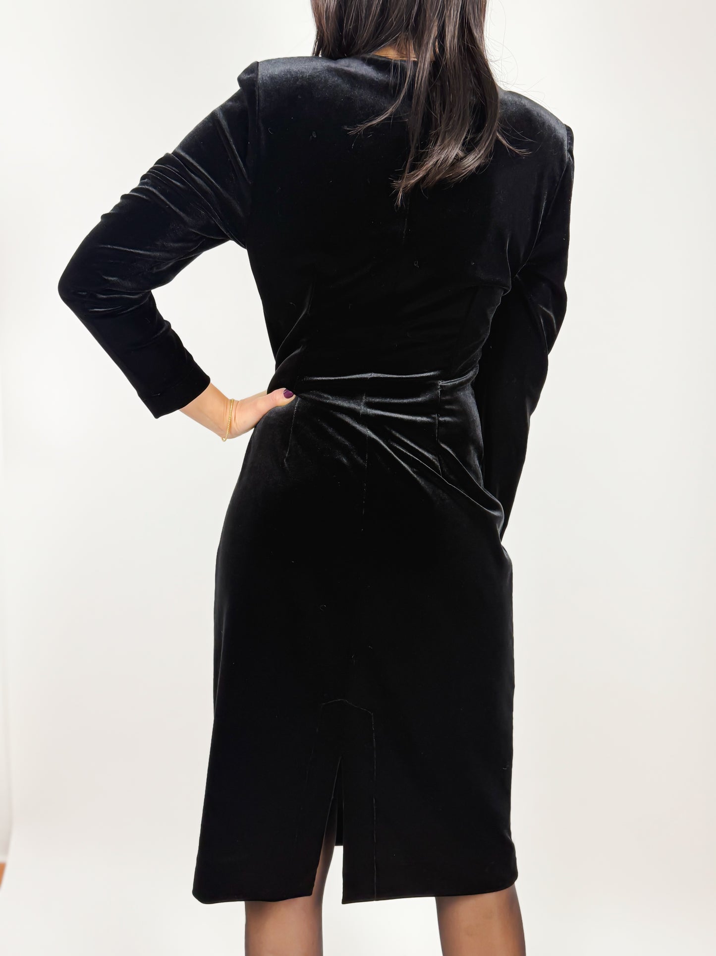 VELVET DRESS WITH SHOULDER PADS