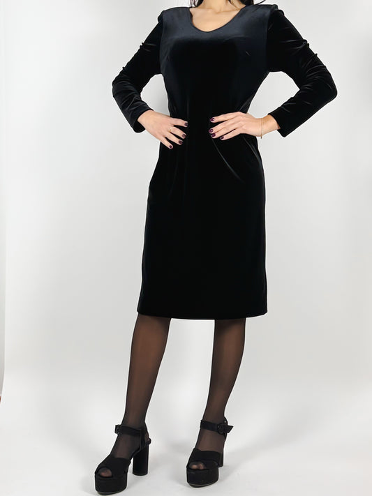 Abito in Velluto Nero con Spalline Vintage - Stile Anni 90 Made in Italy