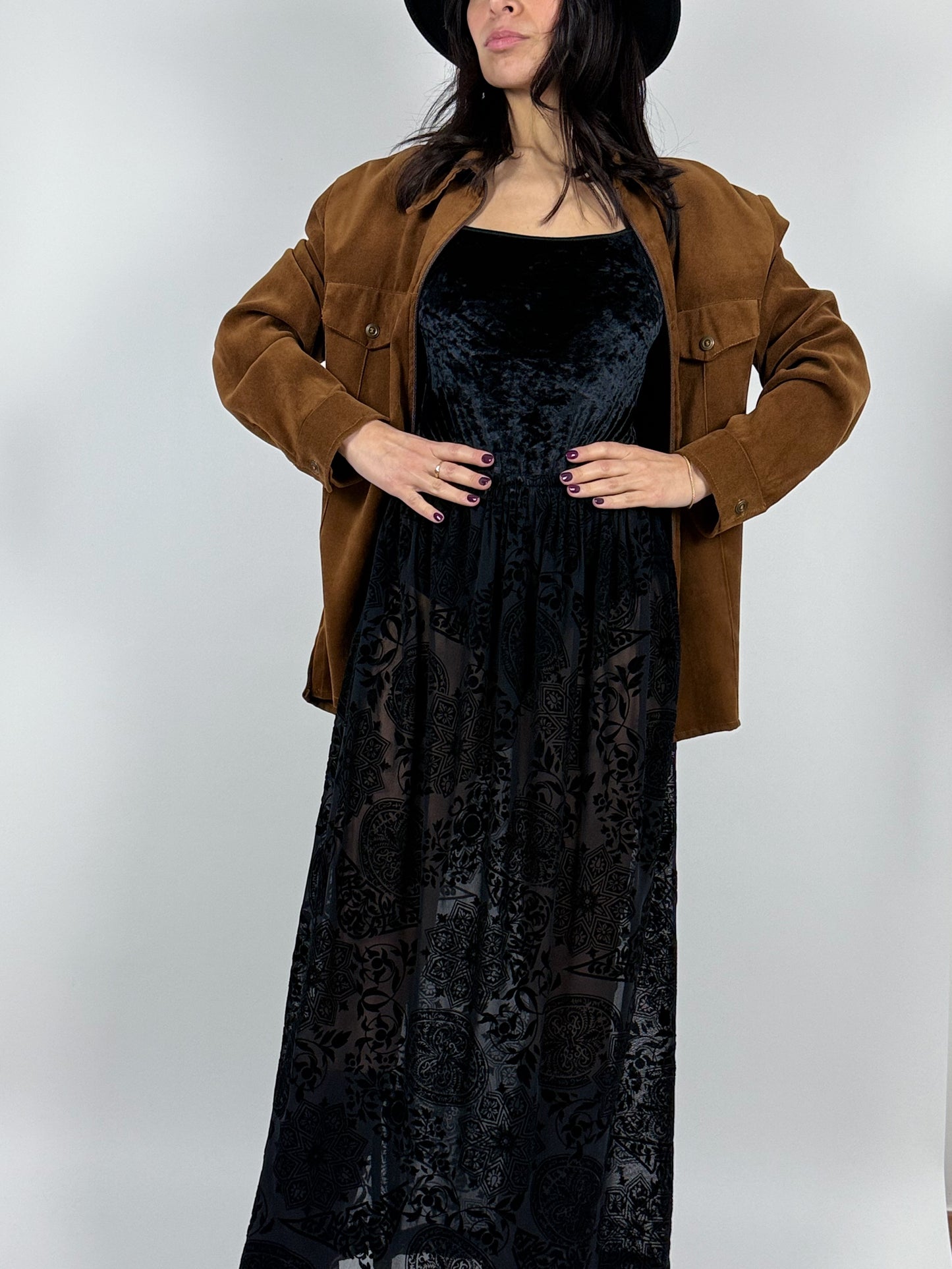 BROWN VELVET SHIRT WITH ZIP