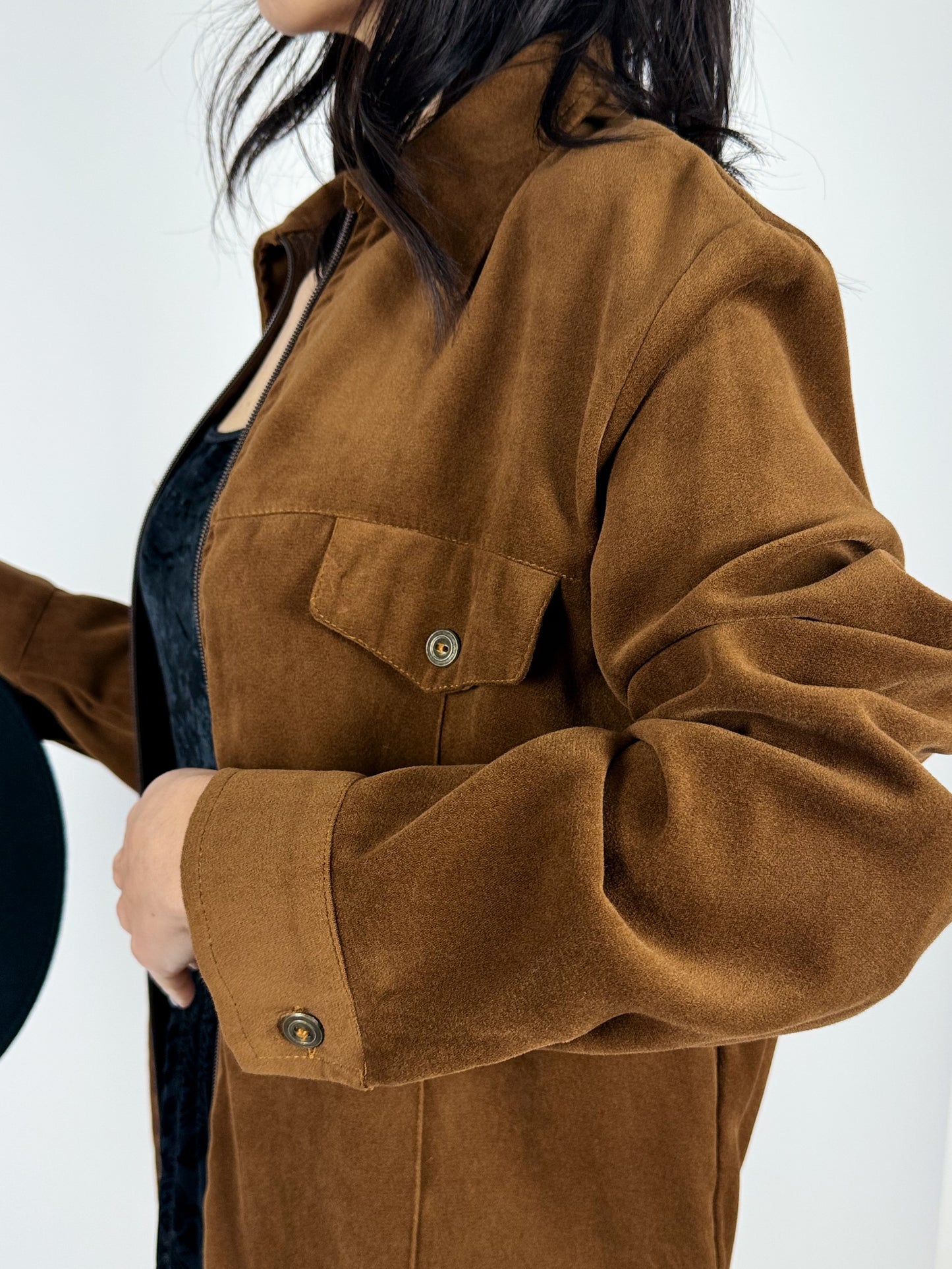 BROWN VELVET SHIRT WITH ZIP