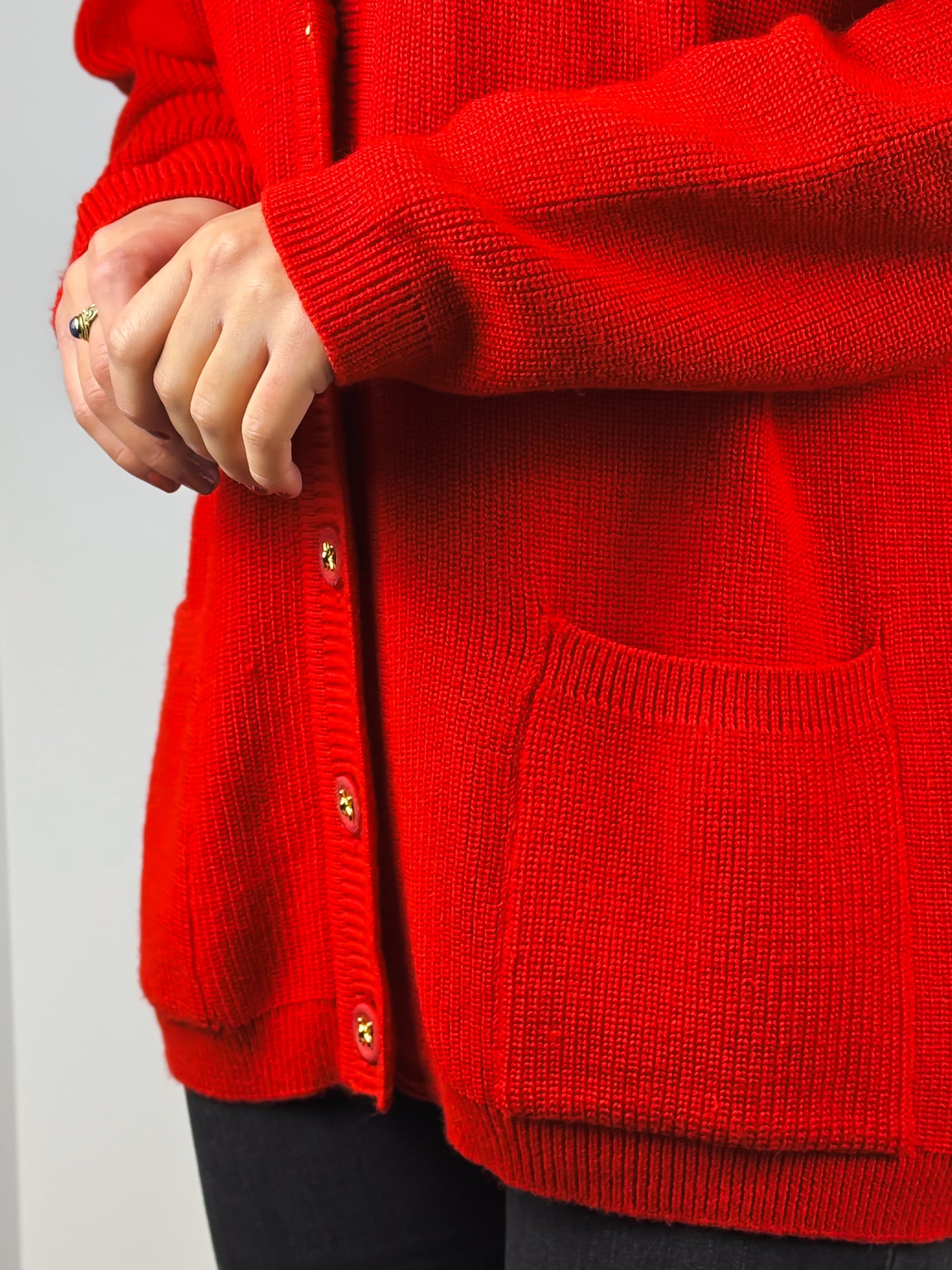 Cardigan Vintage Lana Merinos Rosso Donna Made in Italy