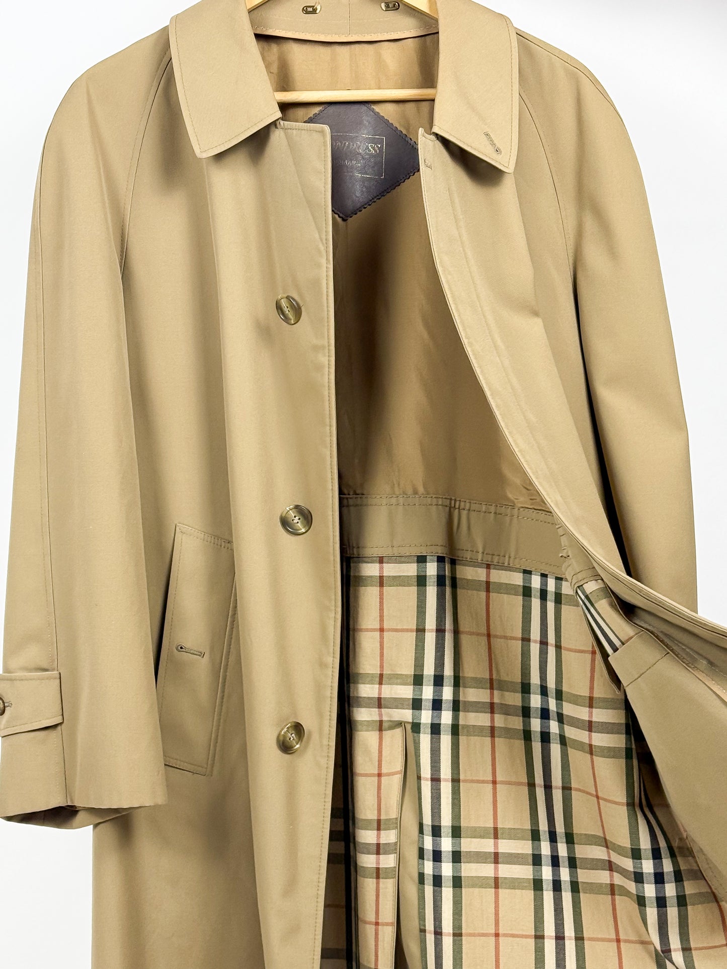 Trench Vintage Cotone Beige con Fodera a Quadri