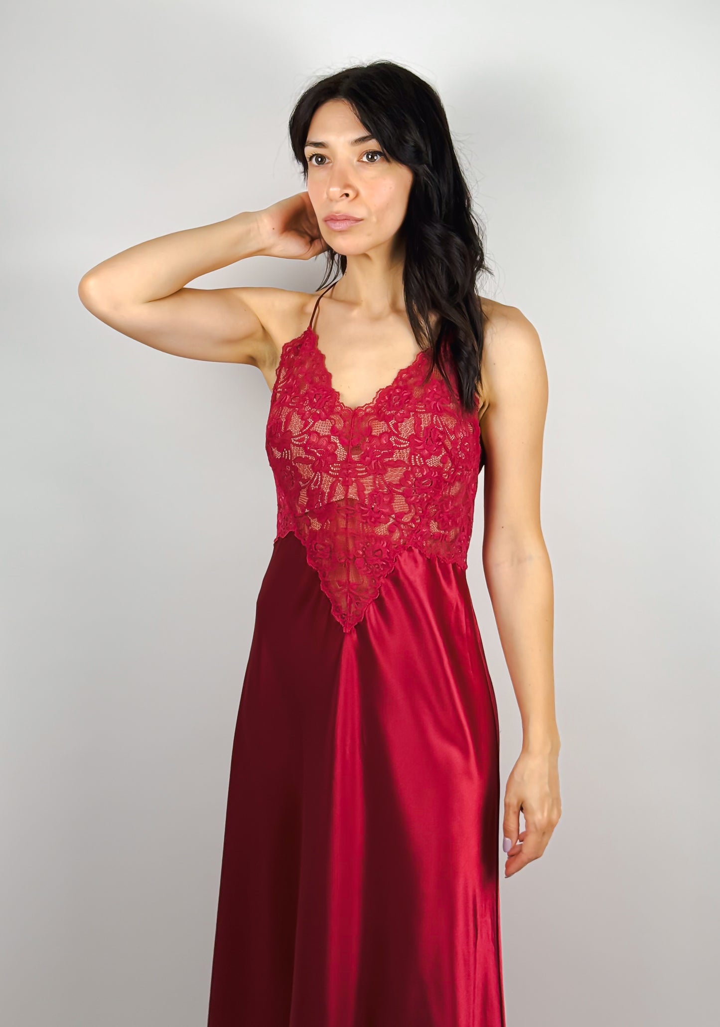 SLIPDRESS VINTAGE ROSSO CON PIZZO