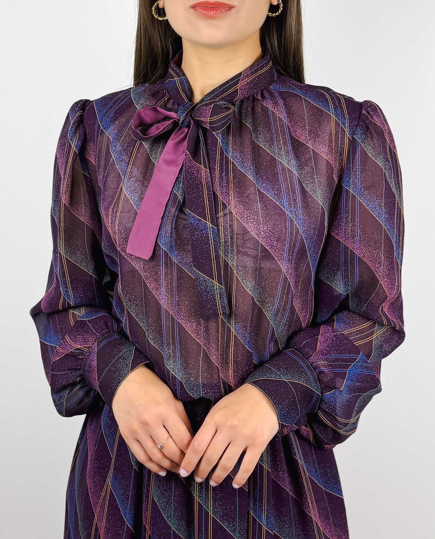 VESTITO ANNI 70 VIOLA CON CINTURA