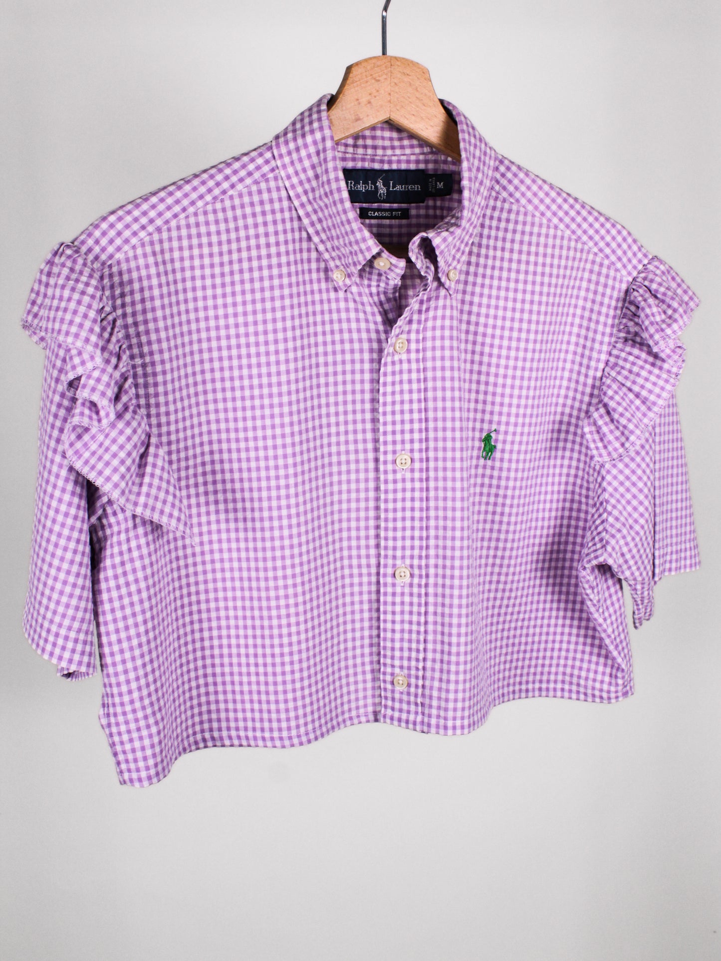 Camicia Cropped Vintage Ralph Lauren Vichy Lilla con Volant