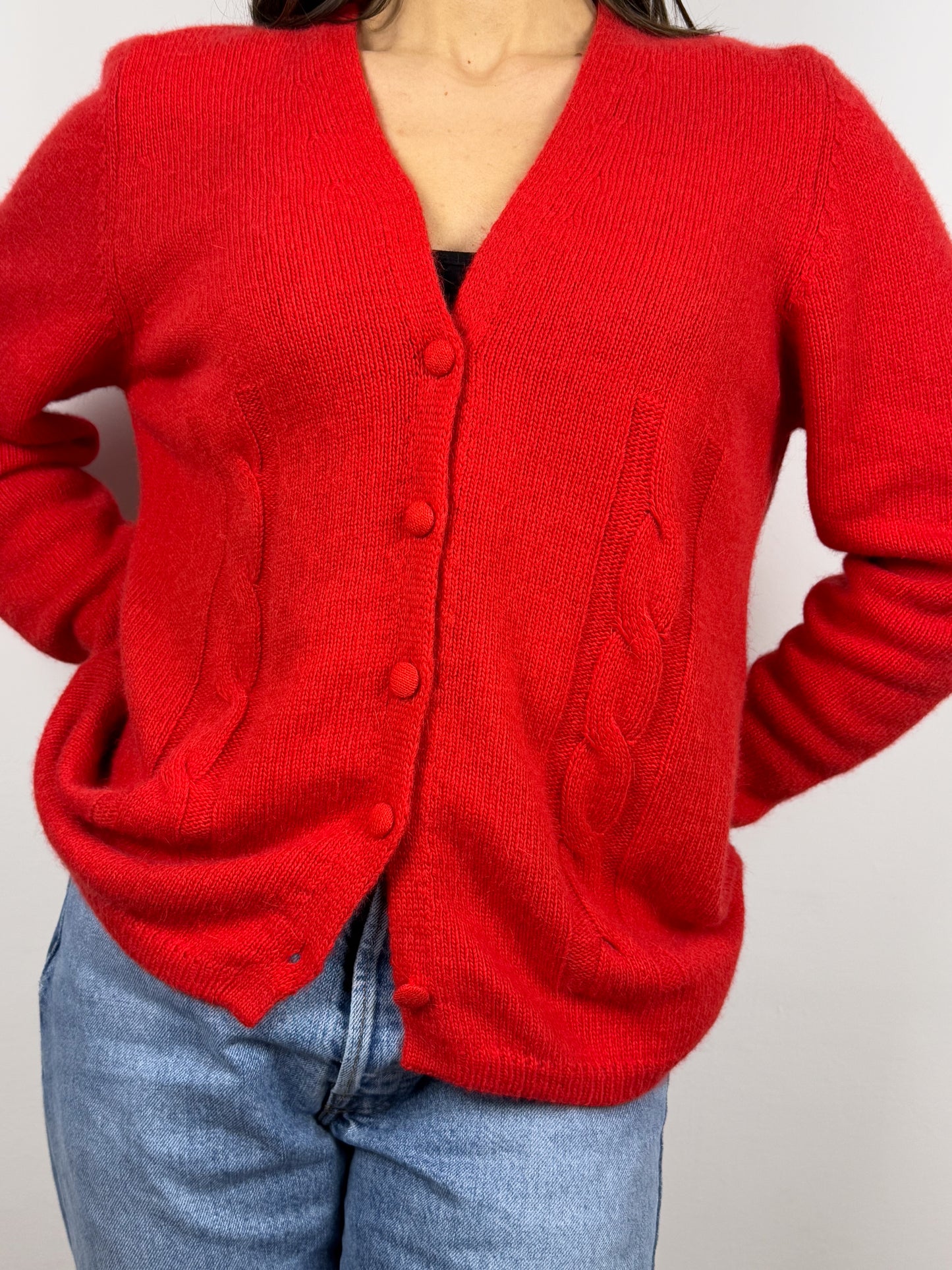 CARDIGAN ANGORA ROUGE ANNÉES 80