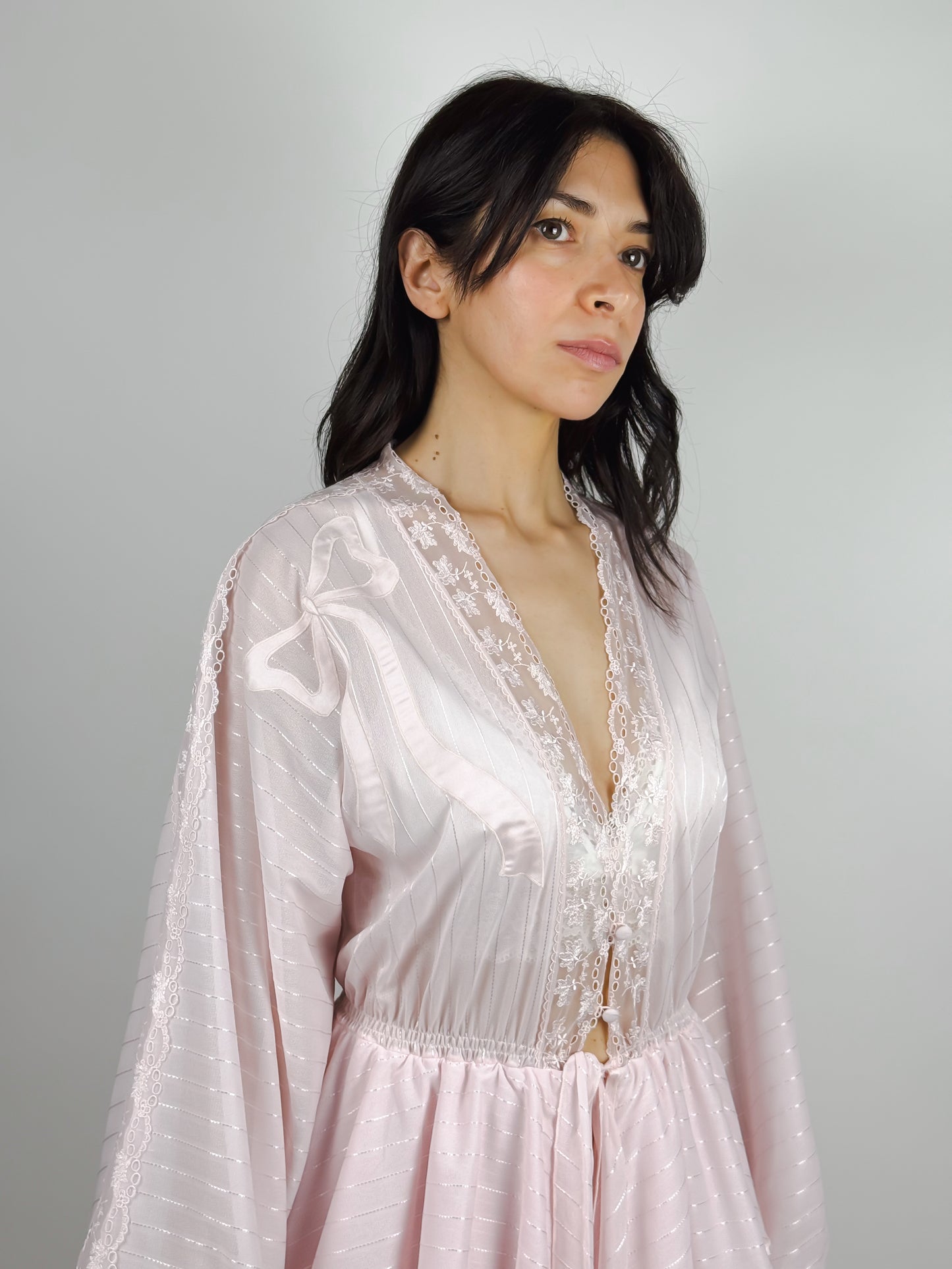VESTAGLIA ROMANTICA VINTAGE CON PIZZO E RICAMI