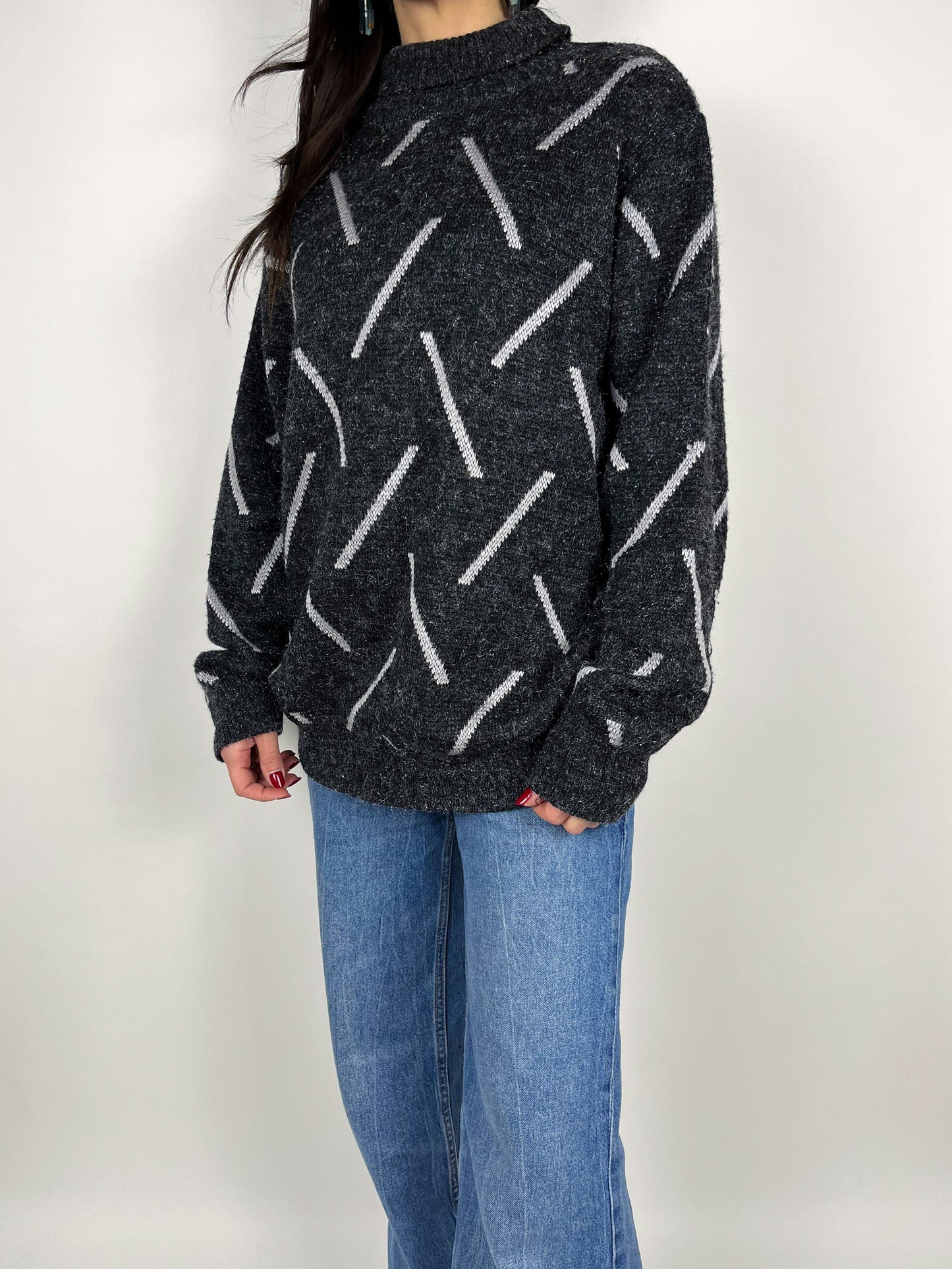 Maglione Vintage Grigio Fantasia Astratta – Anni ’90