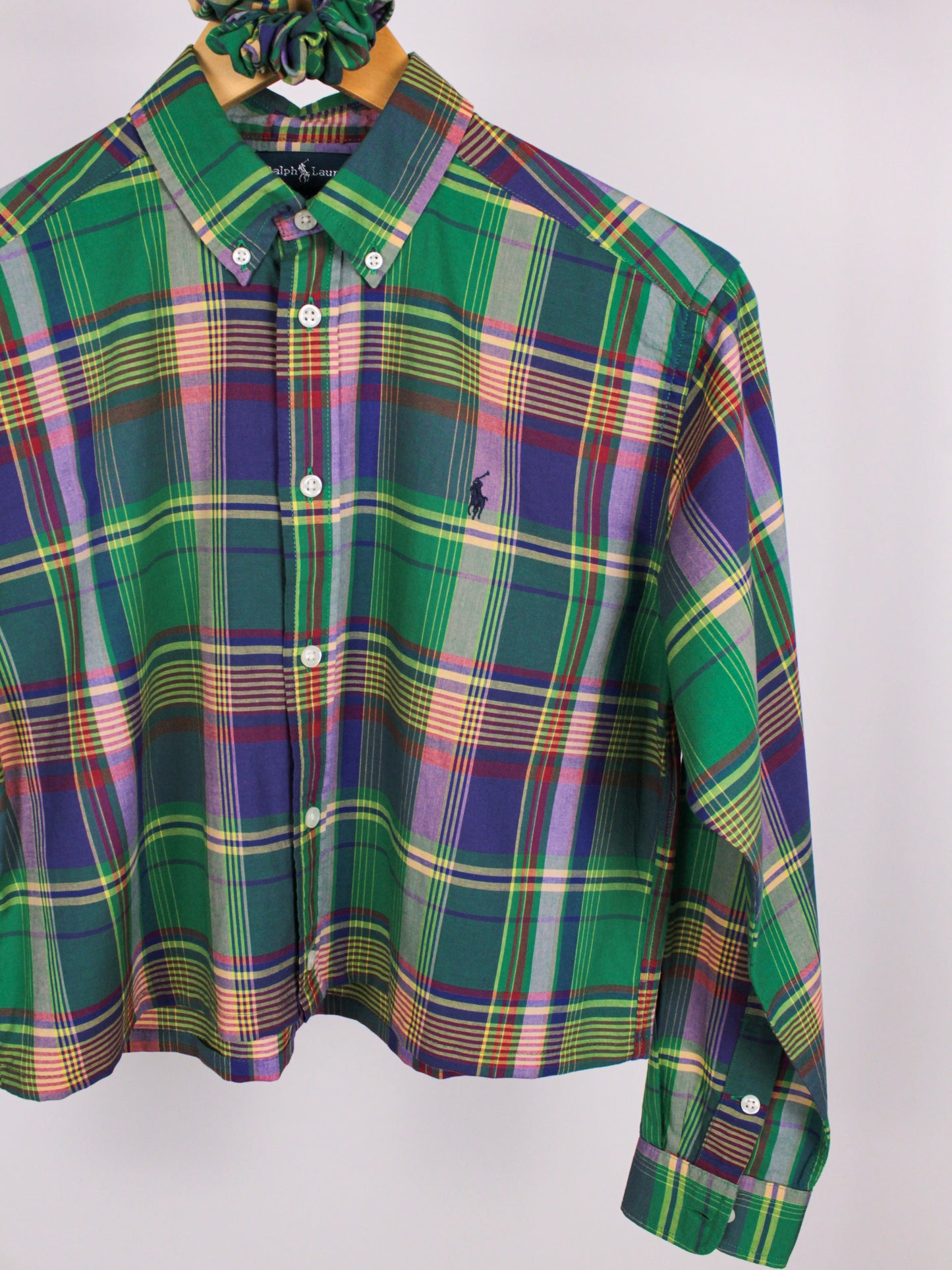 Camicia Vintage Ralph Lauren Cropped a Quadri con scrunchie