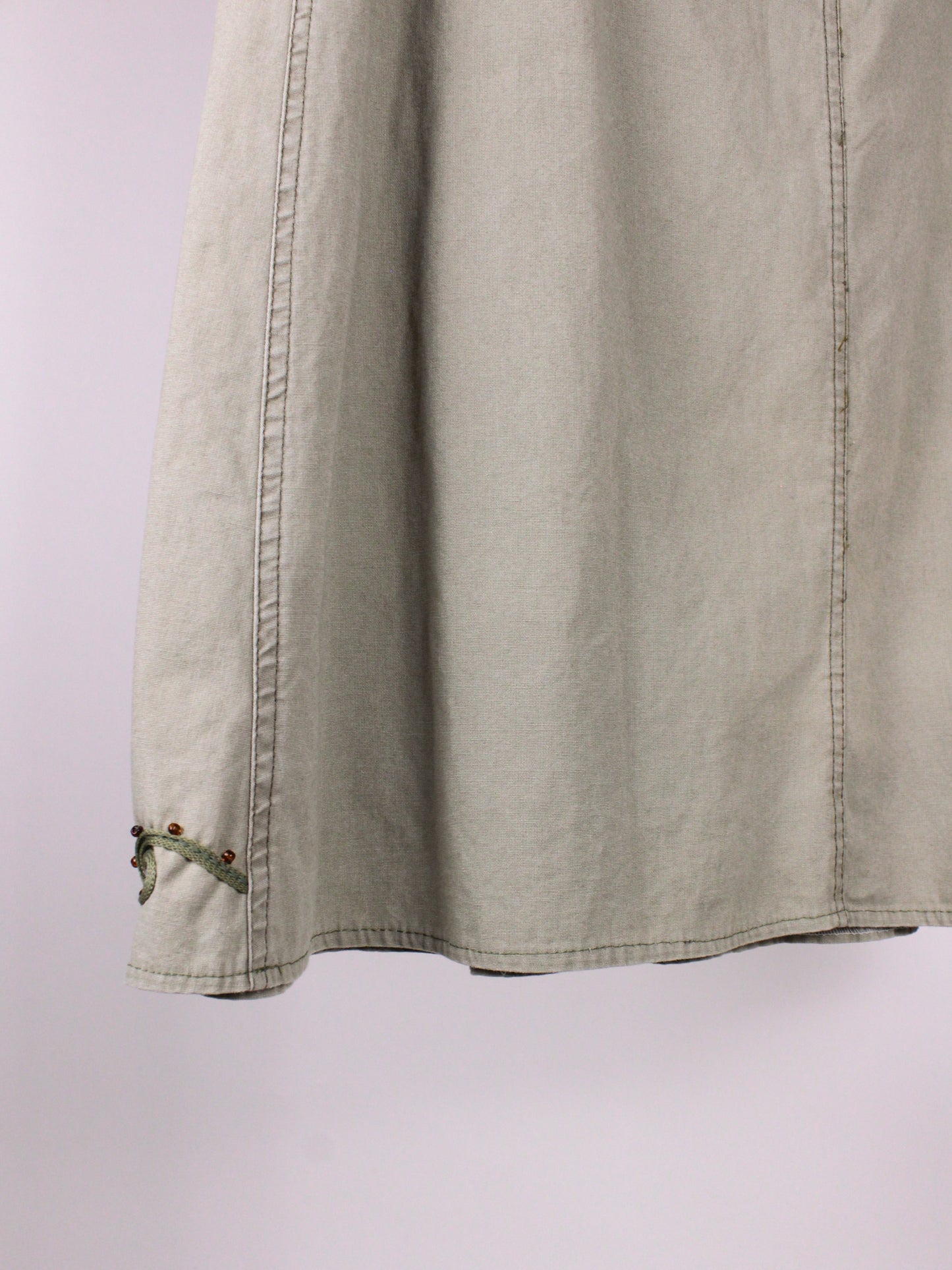 Gonna vintage in cotone con ricami e perline verde salvia – Y2K