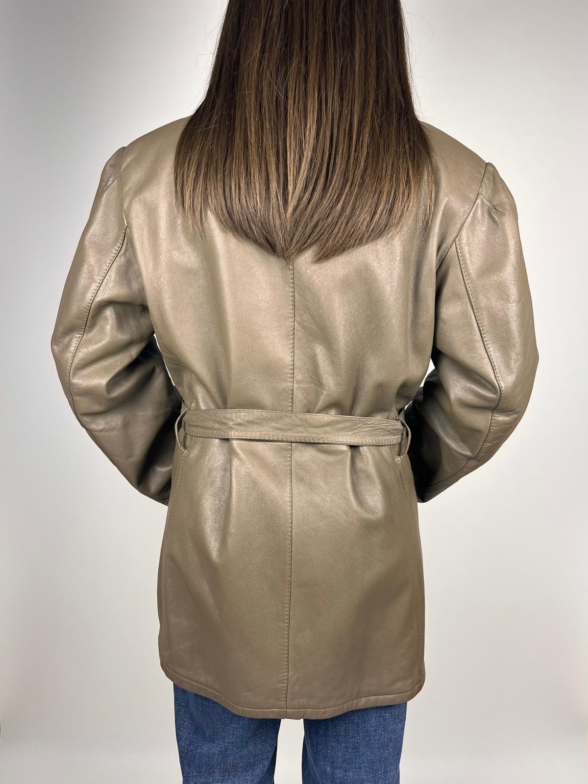 Giacca Vintage Donna Vera Pelle con Cintura Anni '80 Made in Italy