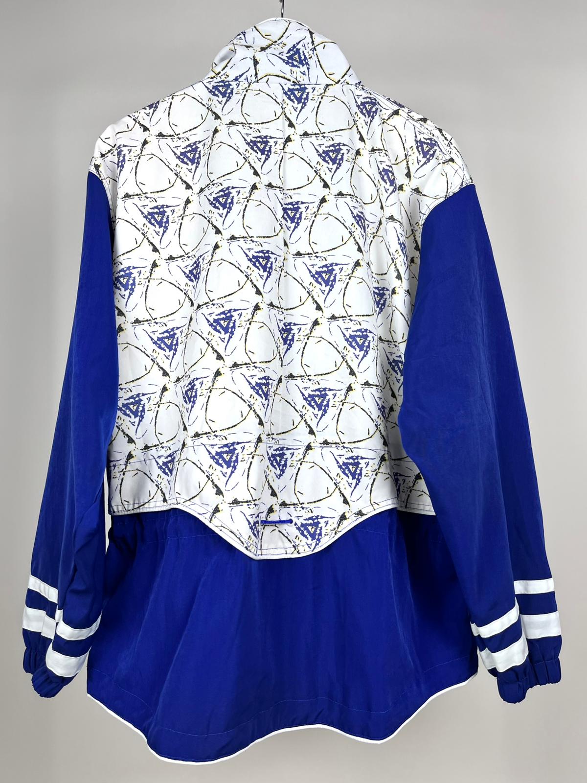 Giacca Sportiva Vintage Anni '90 in Nylon Bianco e Blu Elettrico